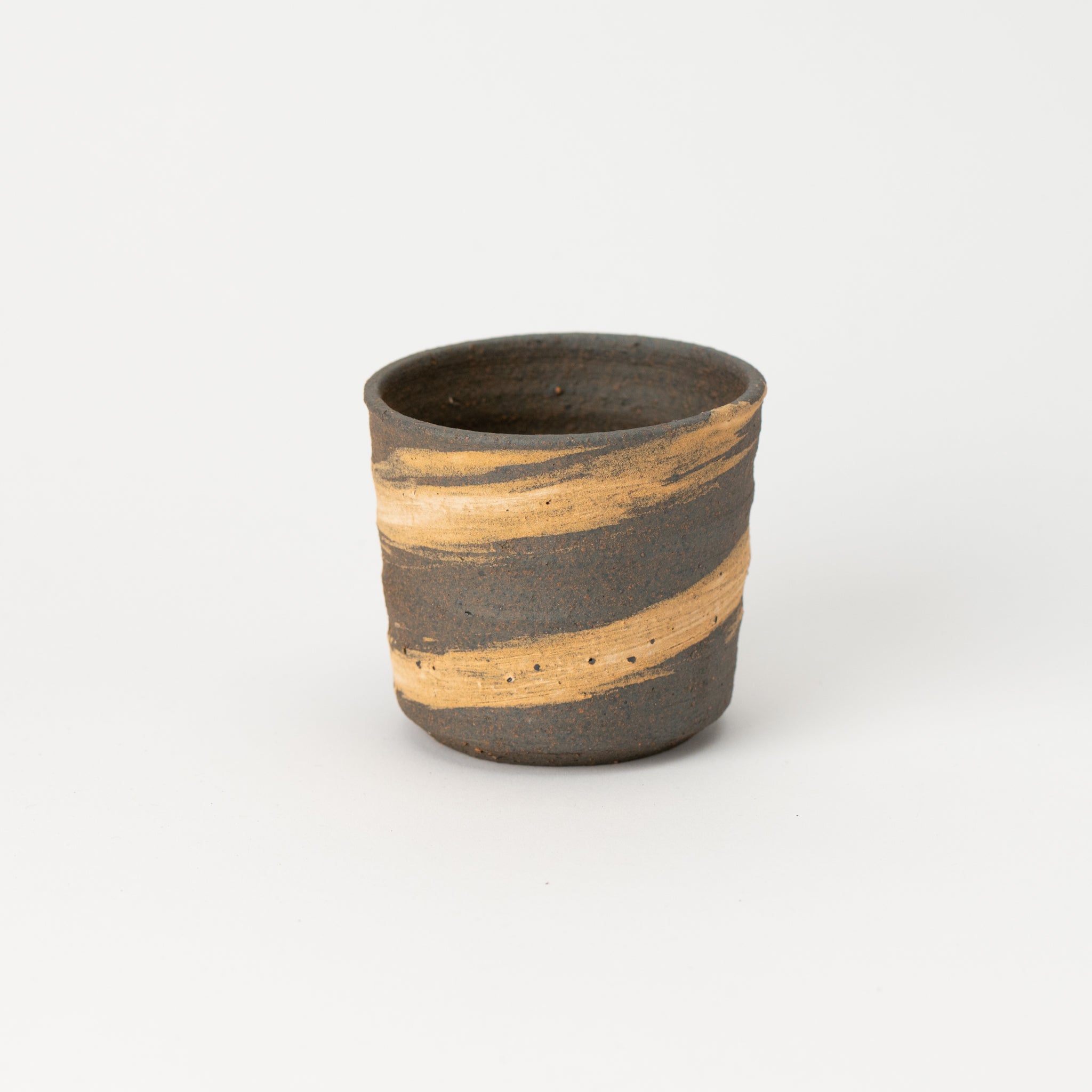 Naginowa Shigaraki Ware Brush Marks Cut Japanese Bonsai Pot 3.1 in.