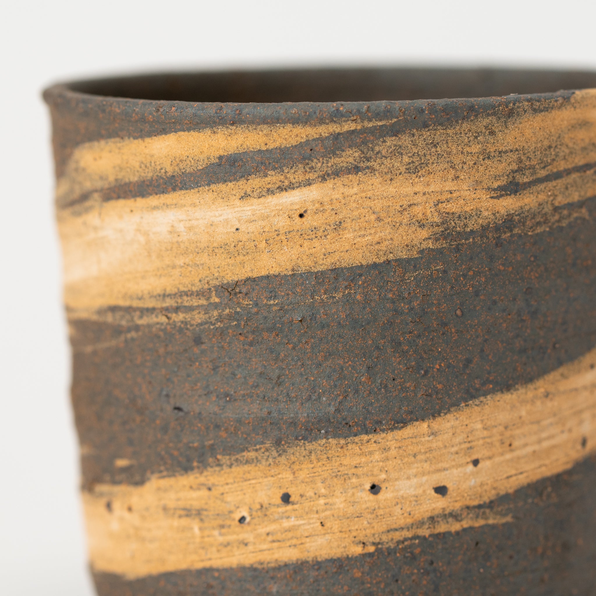 Naginowa Shigaraki Ware Brush Marks Cut Japanese Bonsai Pot 3.1 in.