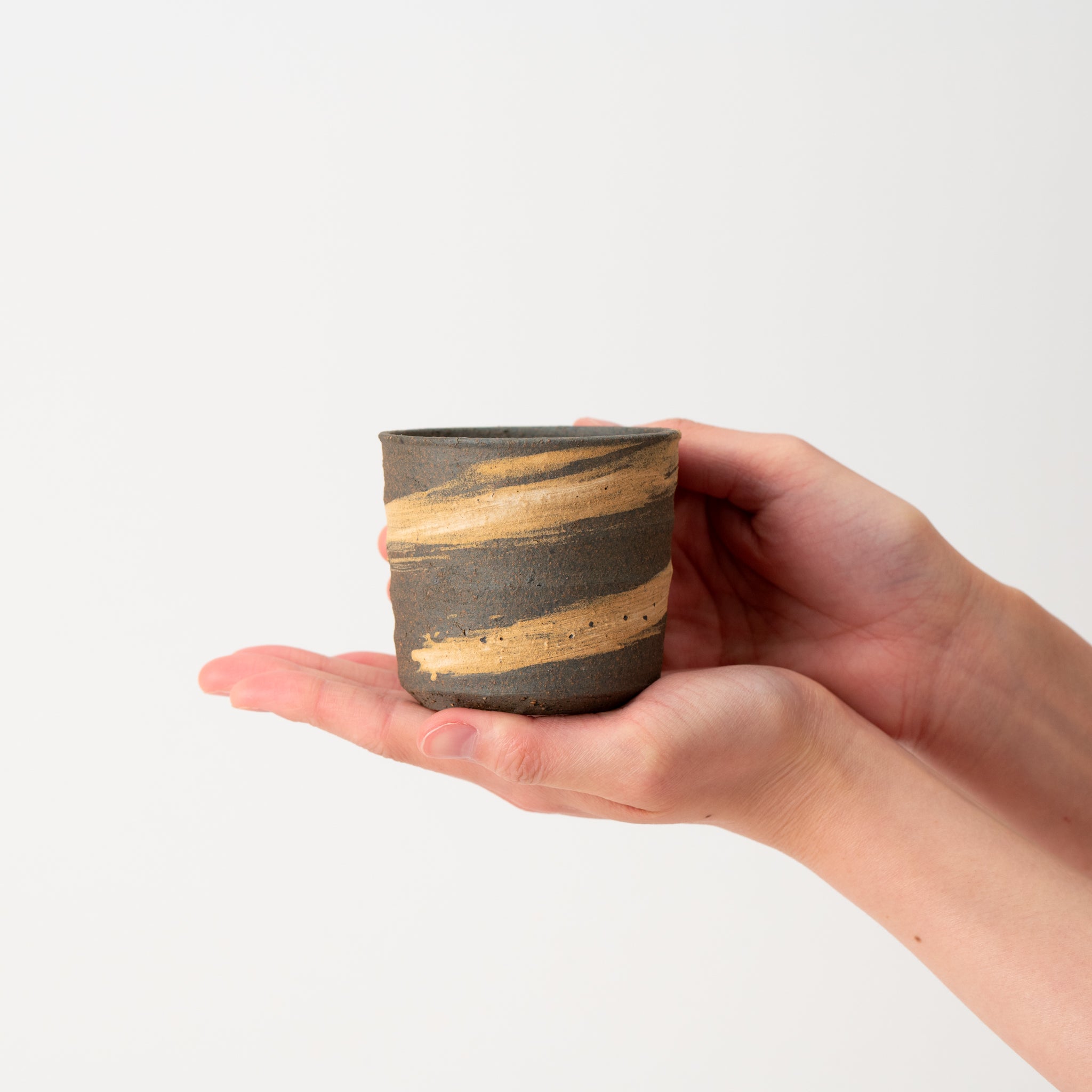 Naginowa Shigaraki Ware Brush Marks Cut Japanese Bonsai Pot 3.1 in.