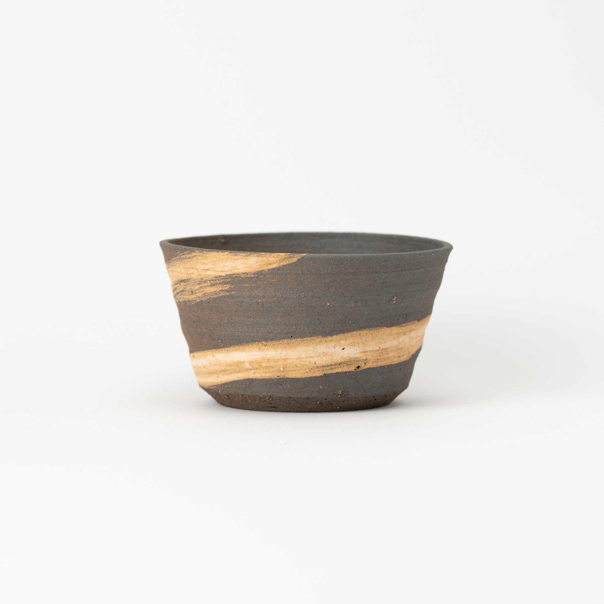 Naginowa Shigaraki Ware Brush Marks Shallow Curve Japanese Bonsai Pot 3.1 in.