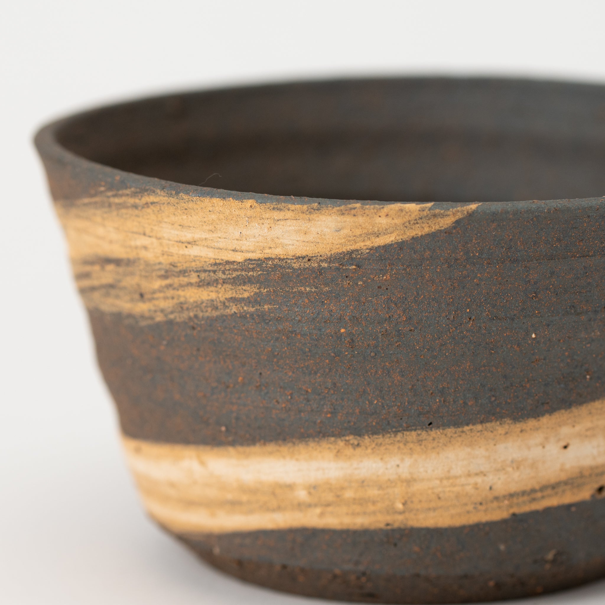 Naginowa Shigaraki Ware Brush Marks Shallow Curve Japanese Bonsai Pot 3.1 in.