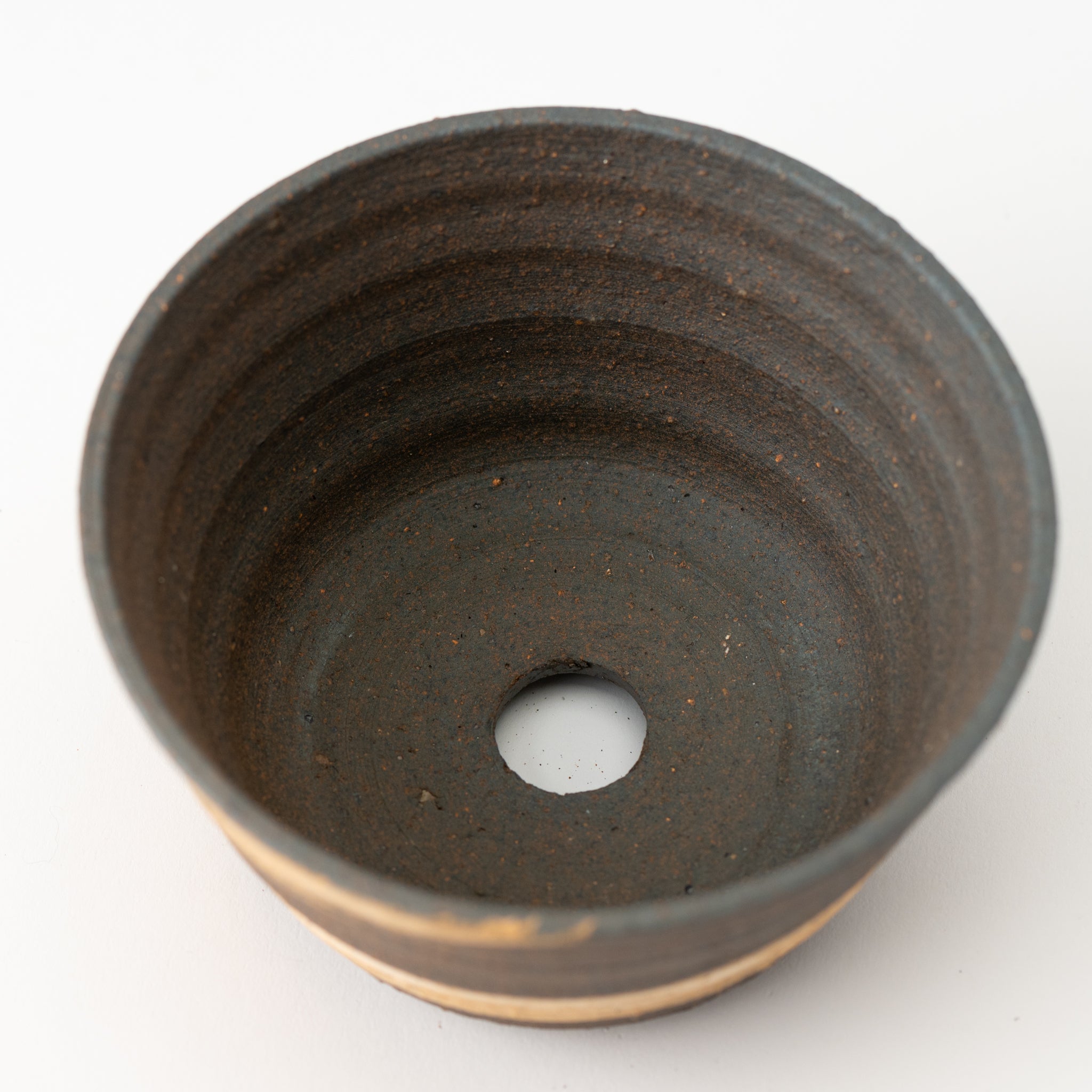 Naginowa Shigaraki Ware Brush Marks Shallow Curve Japanese Bonsai Pot 3.1 in.