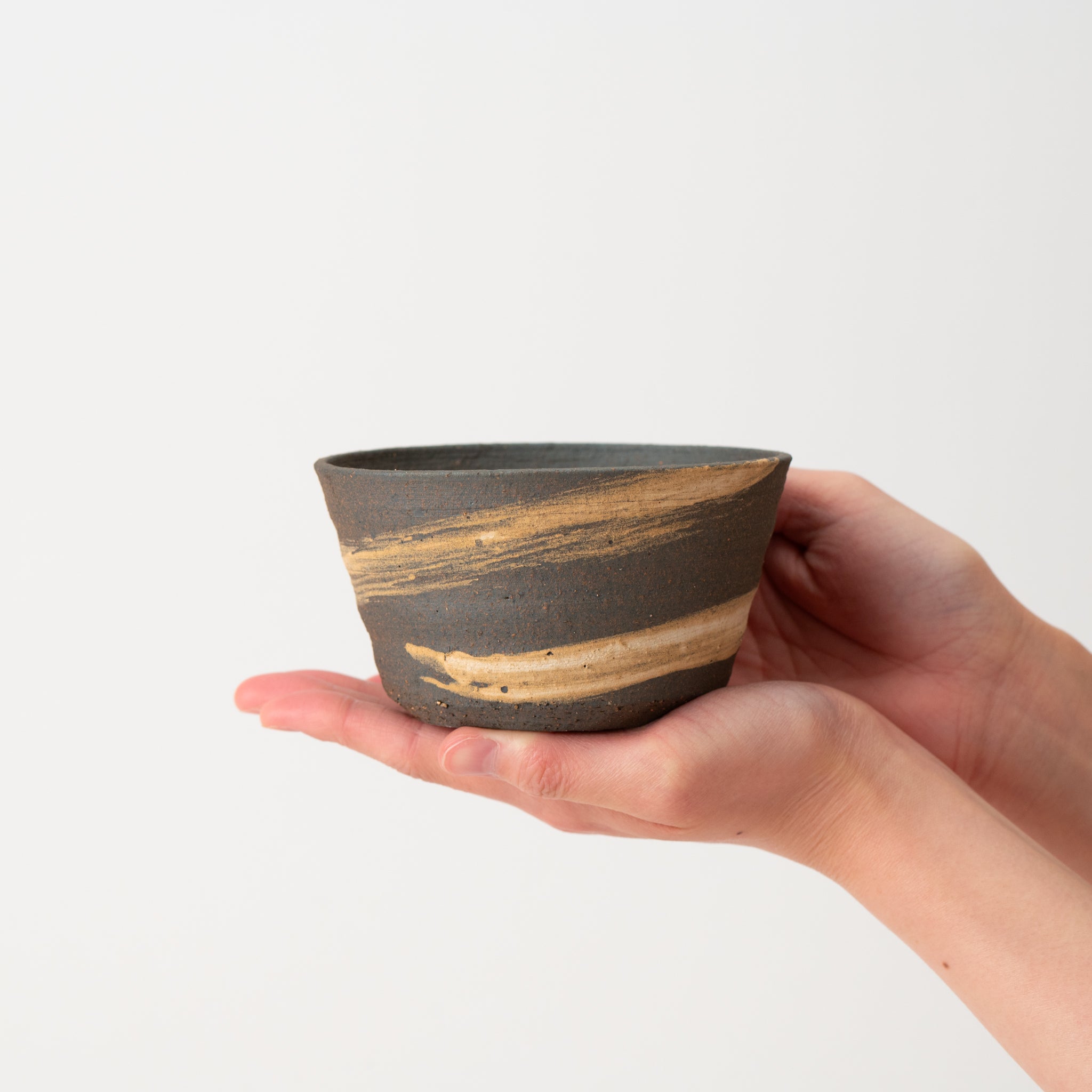 Naginowa Shigaraki Ware Brush Marks Shallow Curve Japanese Bonsai Pot 3.1 in.