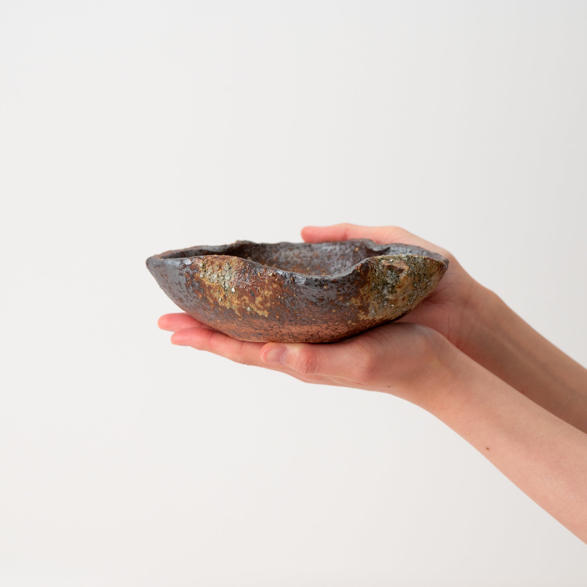 Naginowa Shigaraki Ware Tea Kiln-like Odd Leaf Japanese Bonsai Pot 5.9 in.