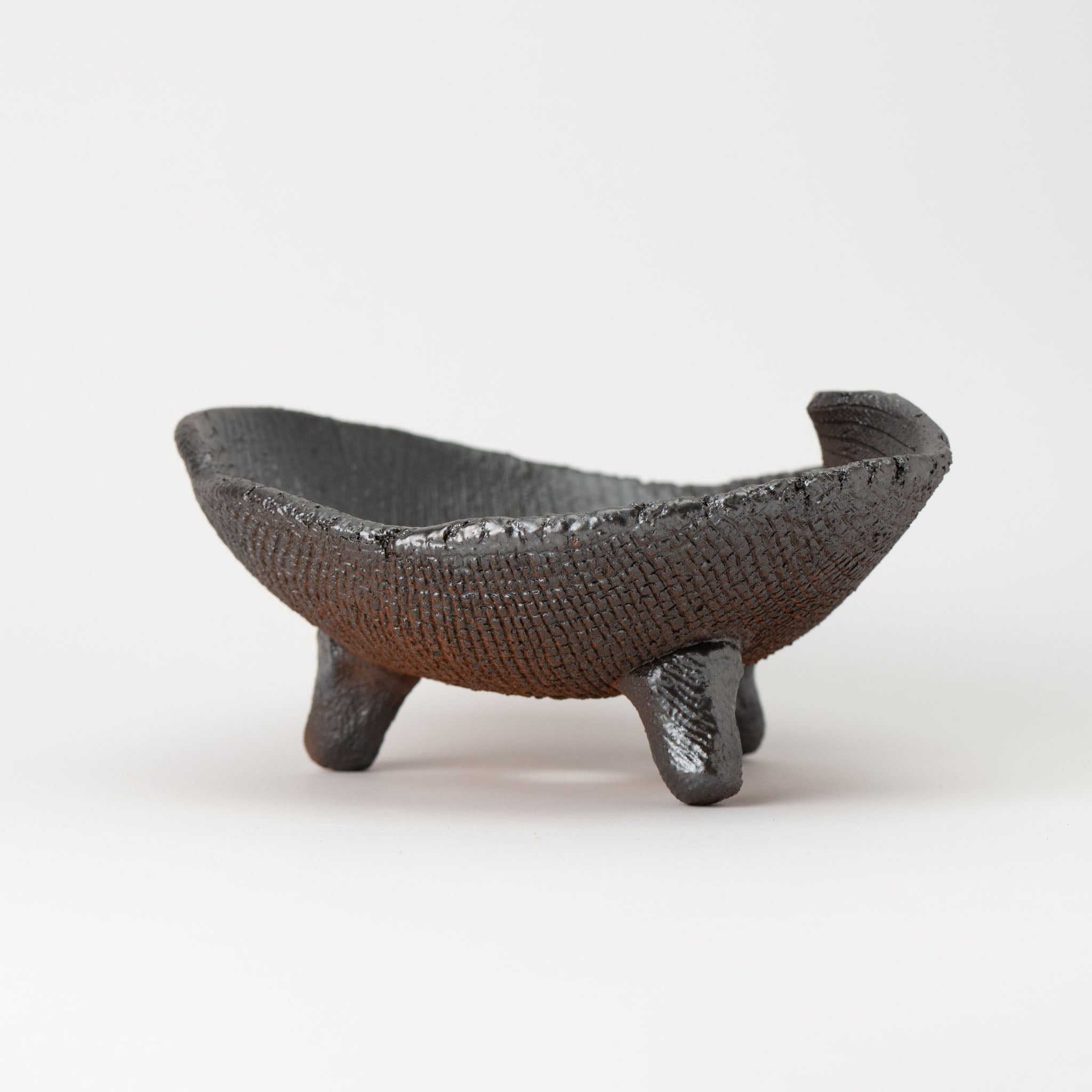 Naginowa Shigaraki Ware Flat 3 Black Glaze Japanese Bonsai Pot 7.3 in.