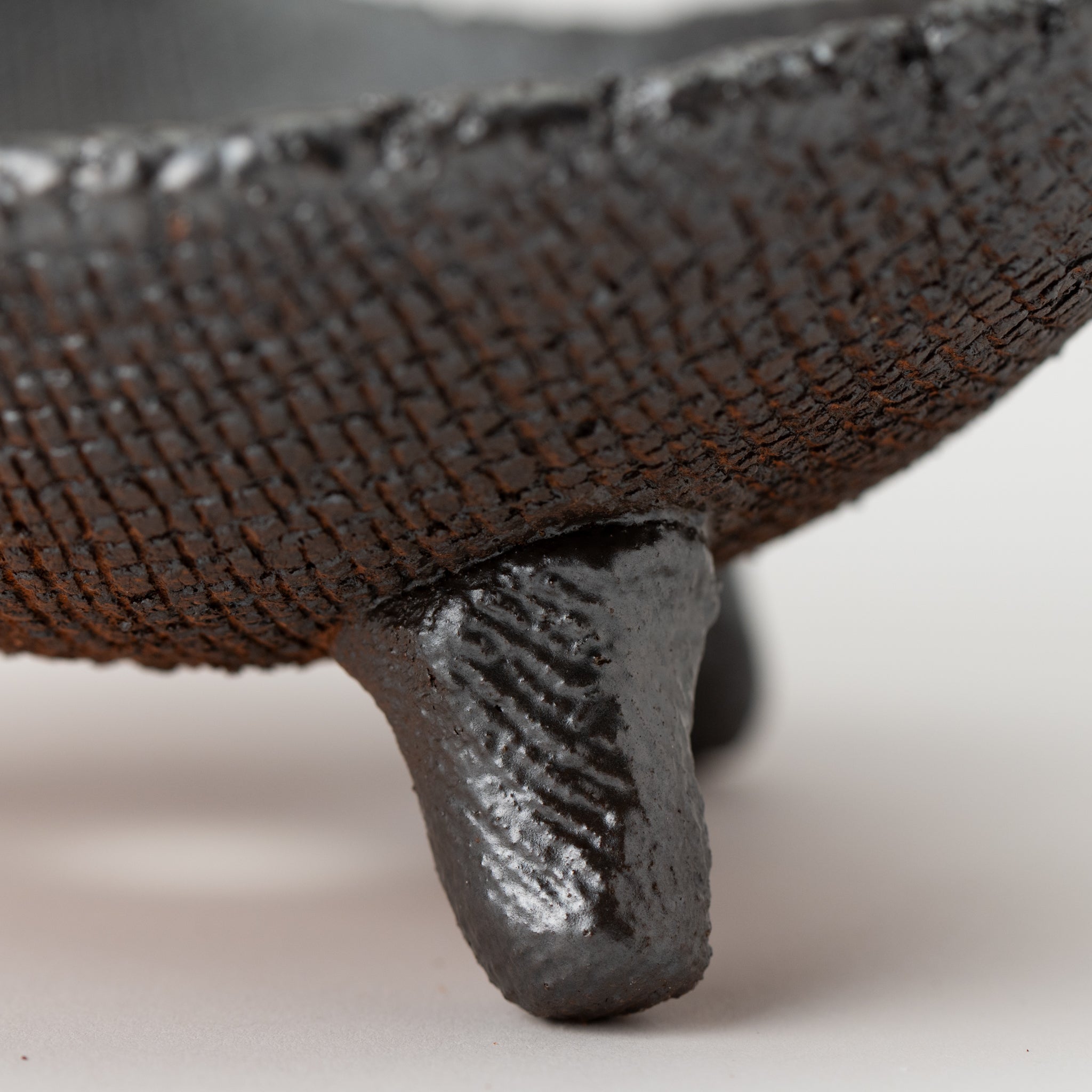 Naginowa Shigaraki Ware Flat 3 Black Glaze Japanese Bonsai Pot 7.3 in.