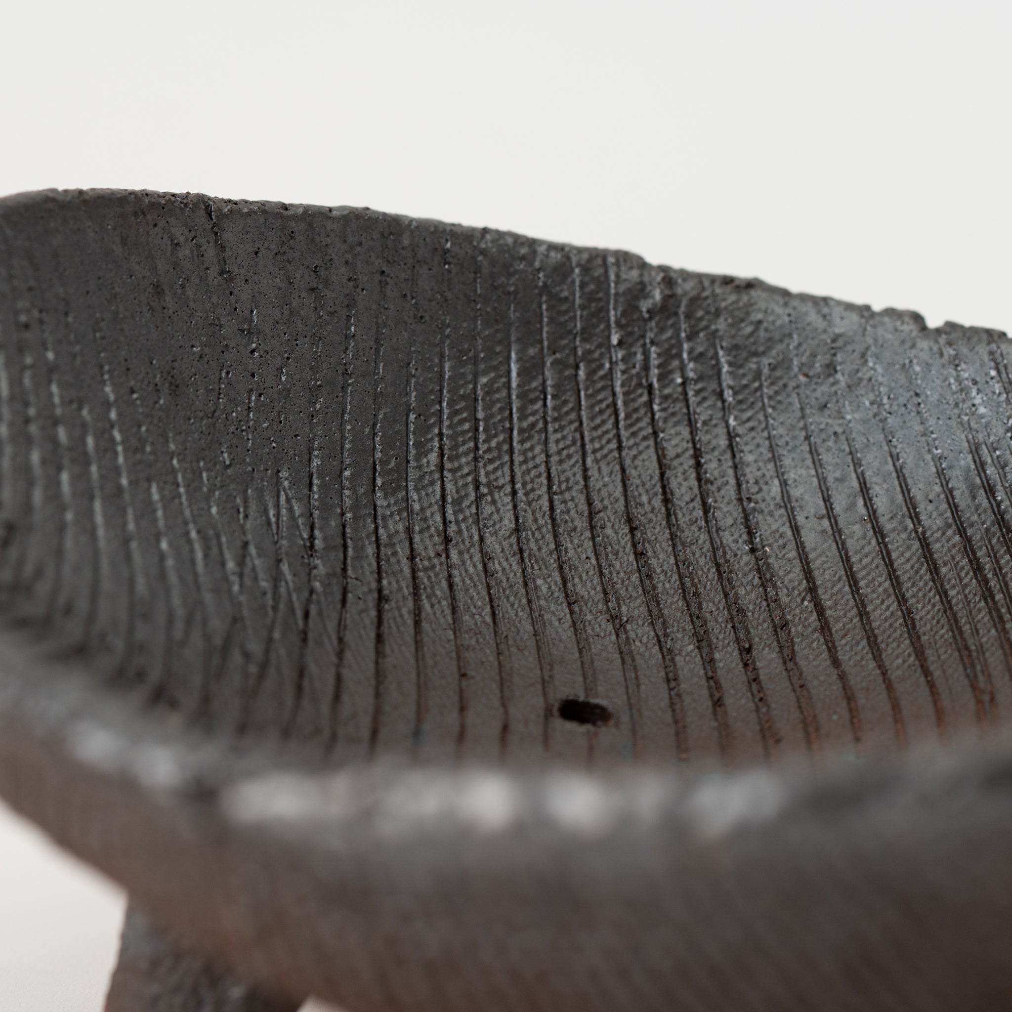 Naginowa Shigaraki Ware Flat 3 Black Glaze Japanese Bonsai Pot 7.3 in.