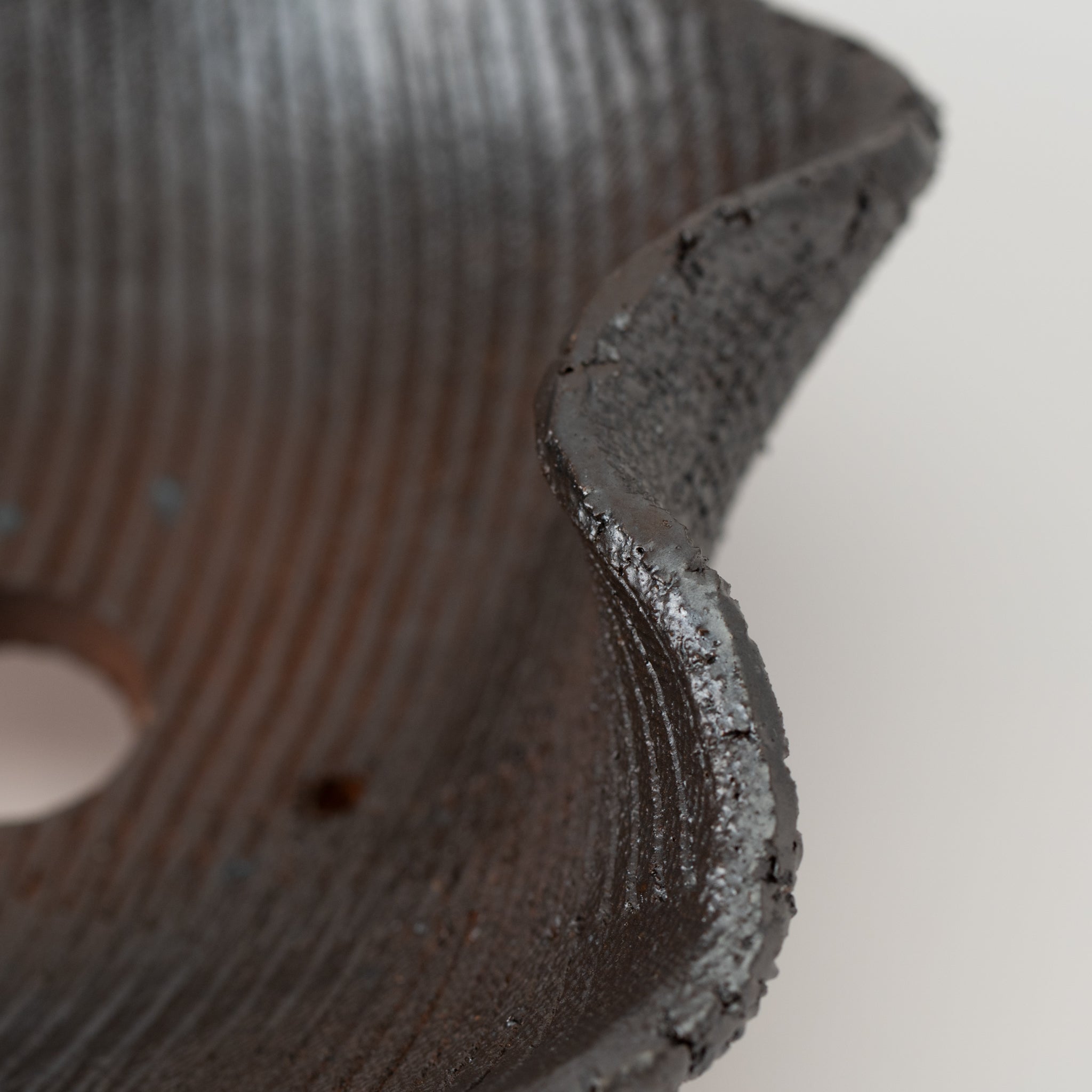 Naginowa Shigaraki Ware Flat 3 Black Glaze Japanese Bonsai Pot 7.3 in.