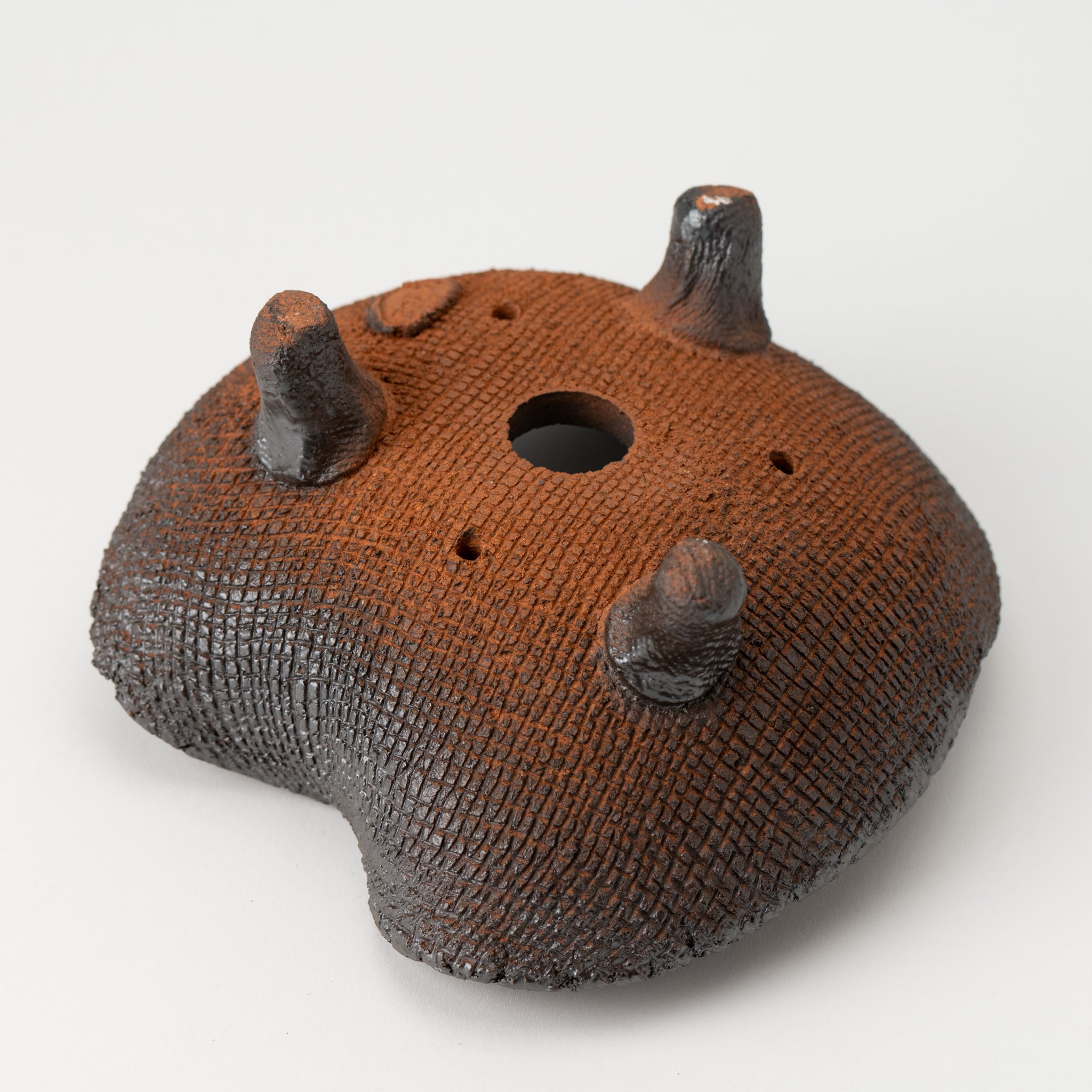 Naginowa Shigaraki Ware Flat 3 Black Glaze Japanese Bonsai Pot 7.3 in.