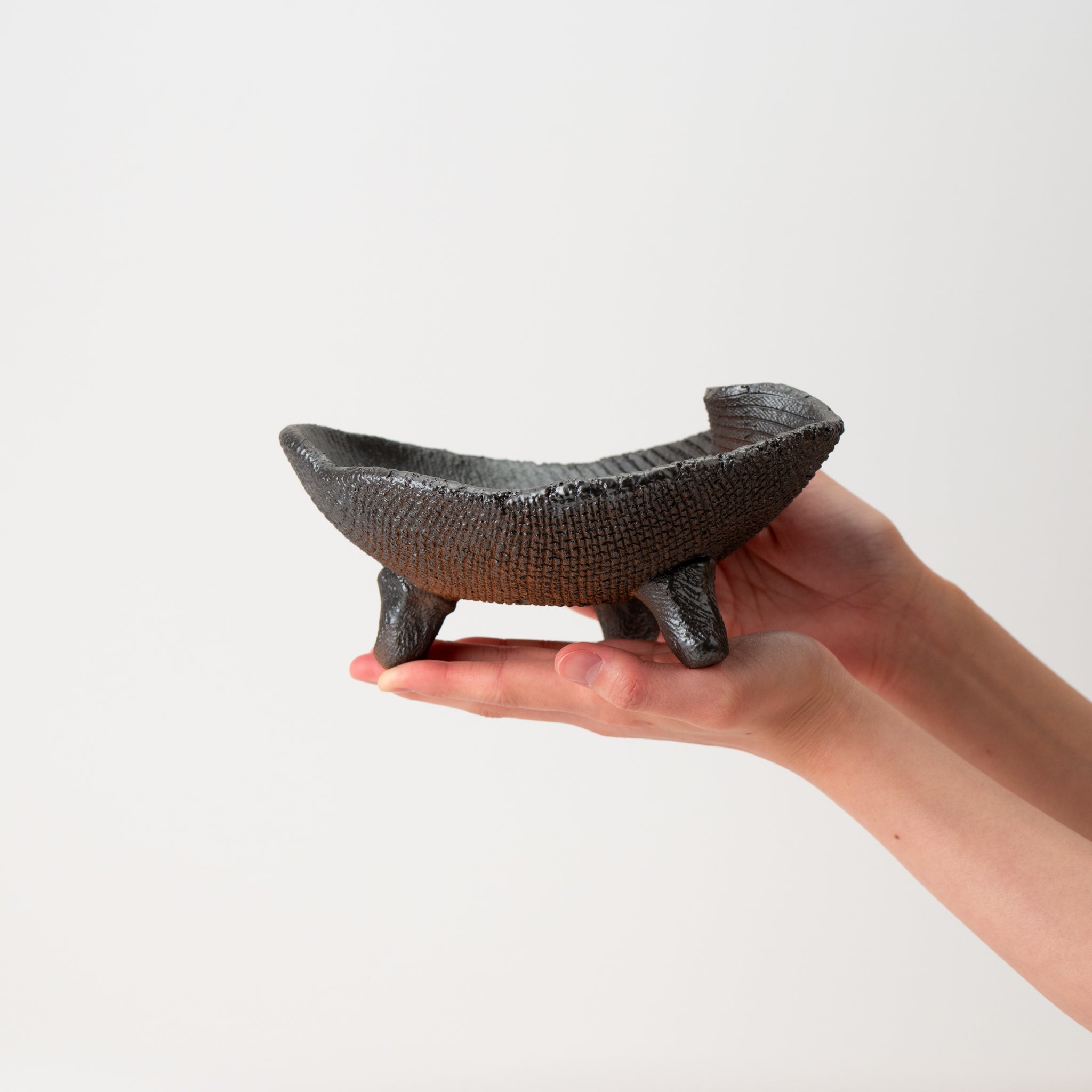 Naginowa Shigaraki Ware Flat 3 Black Glaze Japanese Bonsai Pot 7.3 in.