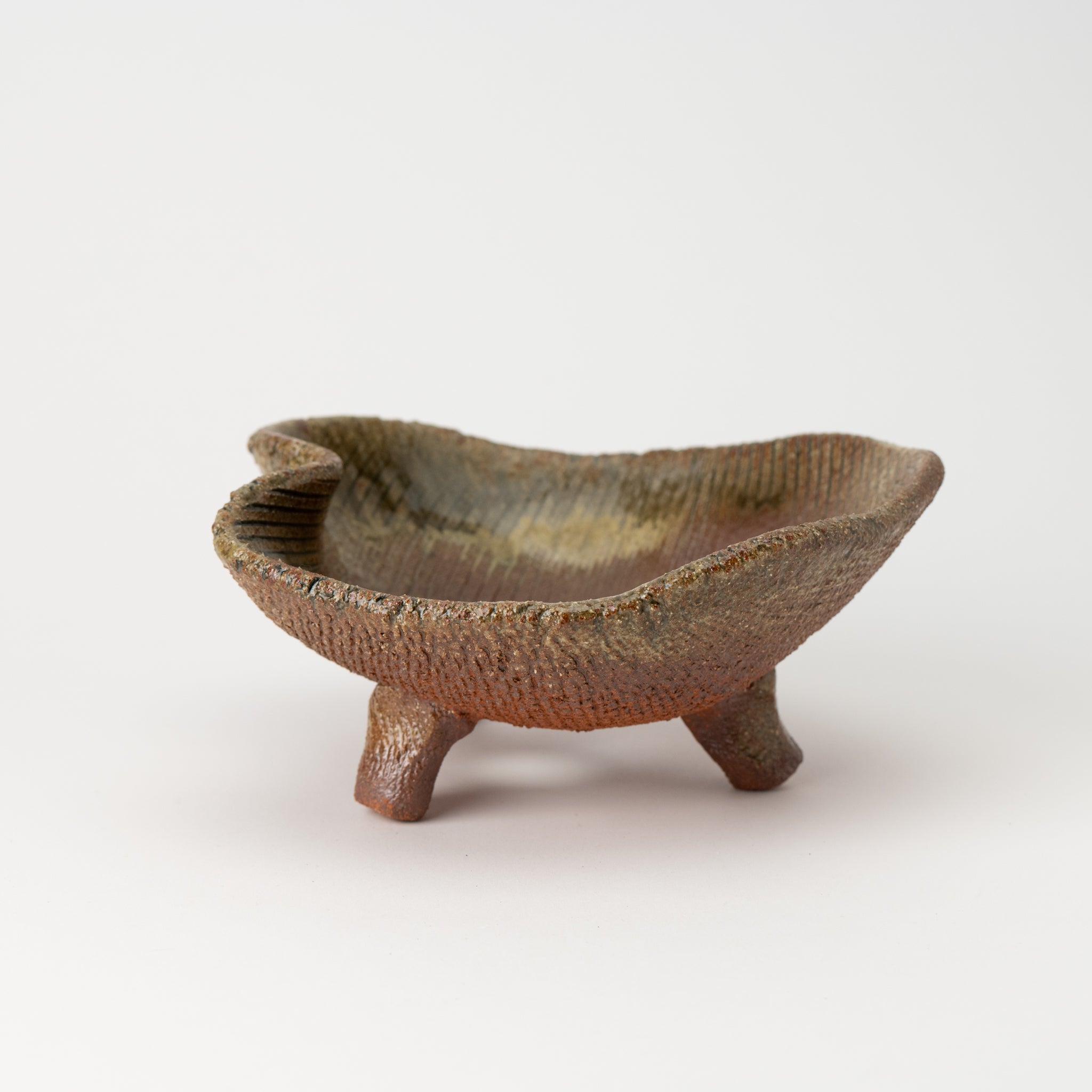 Naginowa Shigaraki Ware Flat 3 Irabo Glaze Japanese Bonsai Pot 7.3 in.