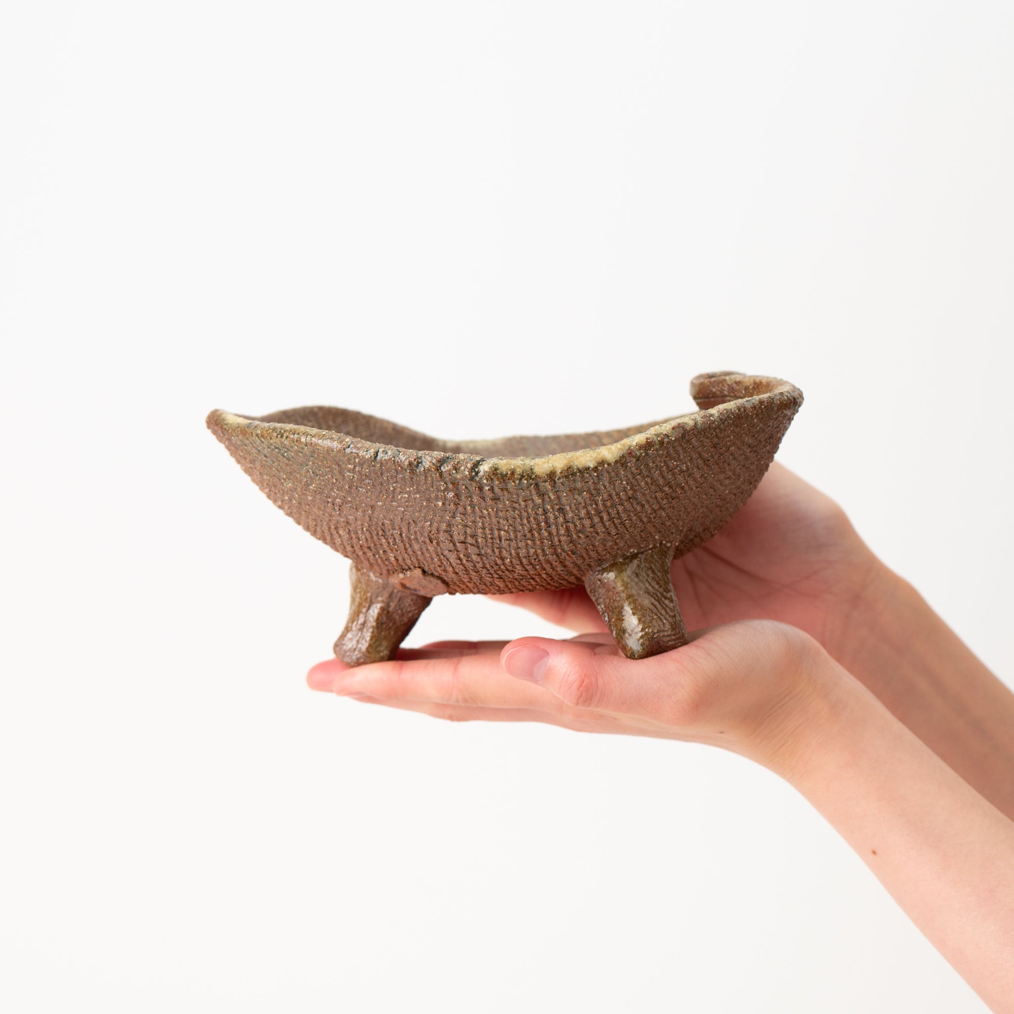 Naginowa Shigaraki Ware Flat 3 Irabo Glaze Japanese Bonsai Pot 7.3 in.