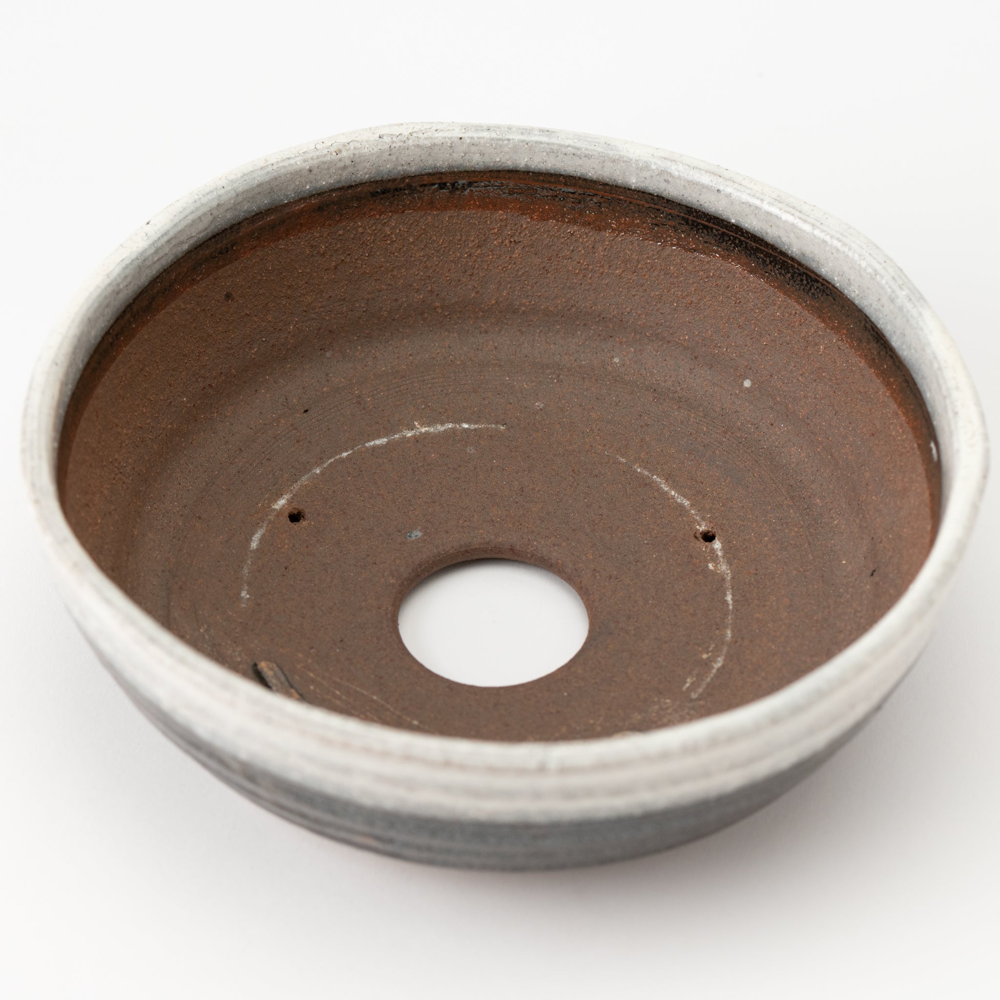 Naginowa Shigaraki Ware Thin Twisted White Glaze Japanese Bonsai Pot 8.3 in.