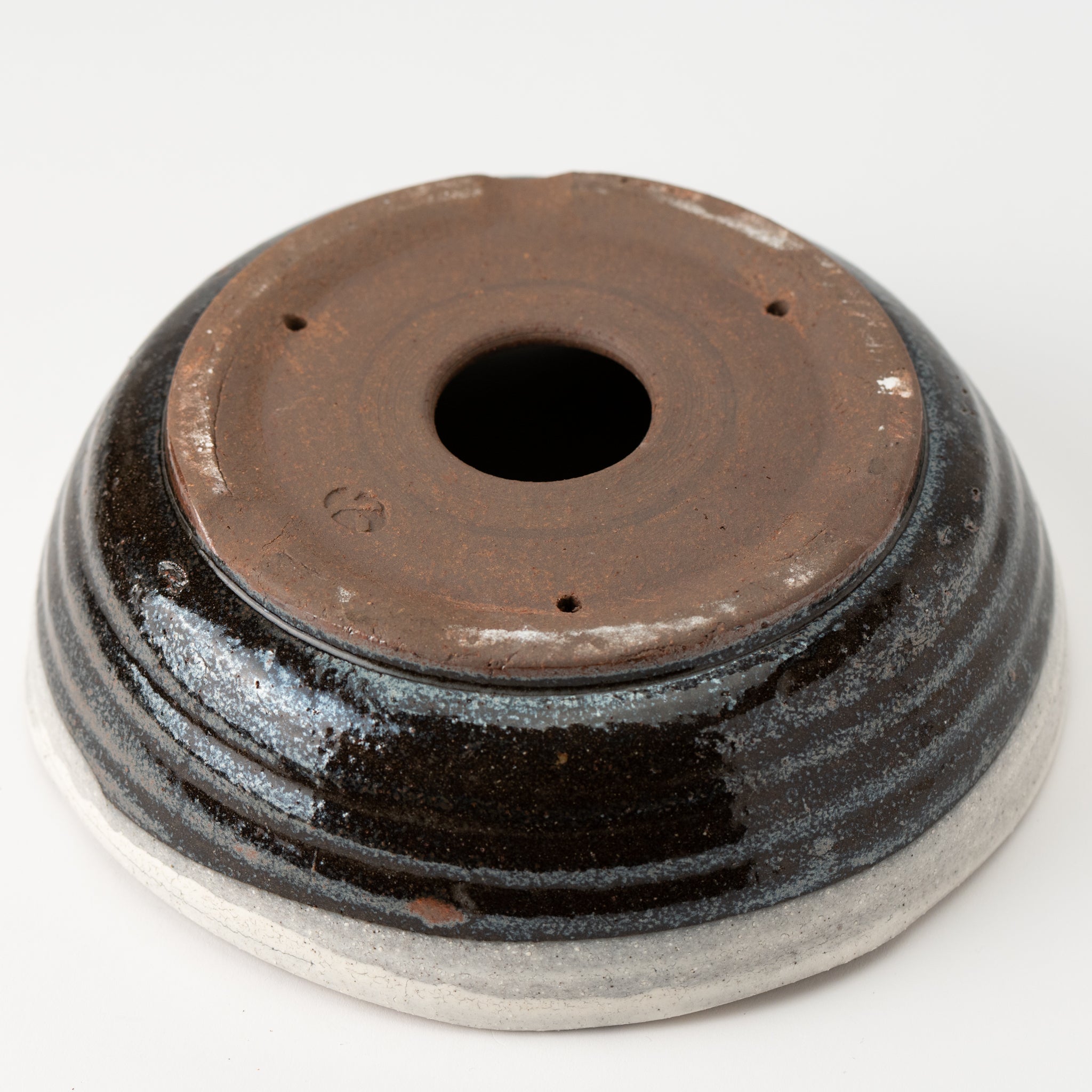 Naginowa Shigaraki Ware Thin Twisted White Glaze Japanese Bonsai Pot 8.3 in.