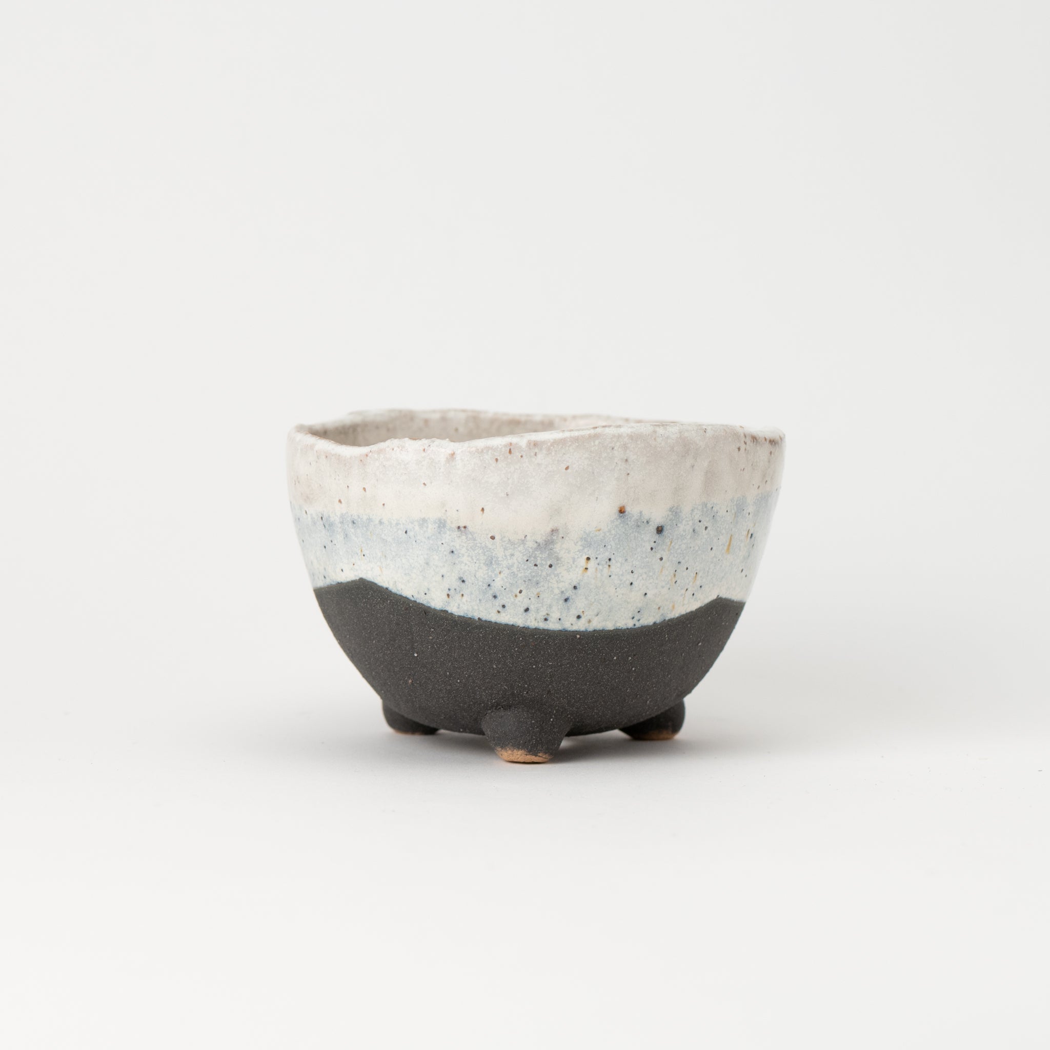 Naginowa Shigaraki Ware Black Wave Triple Legged Japanese Bonsai Pot 4.5 in.