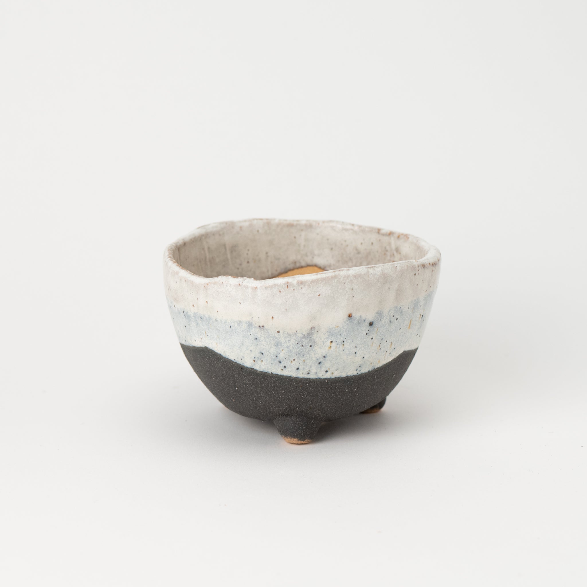 Naginowa Shigaraki Ware Black Wave Triple Legged Japanese Bonsai Pot 4.5 in.