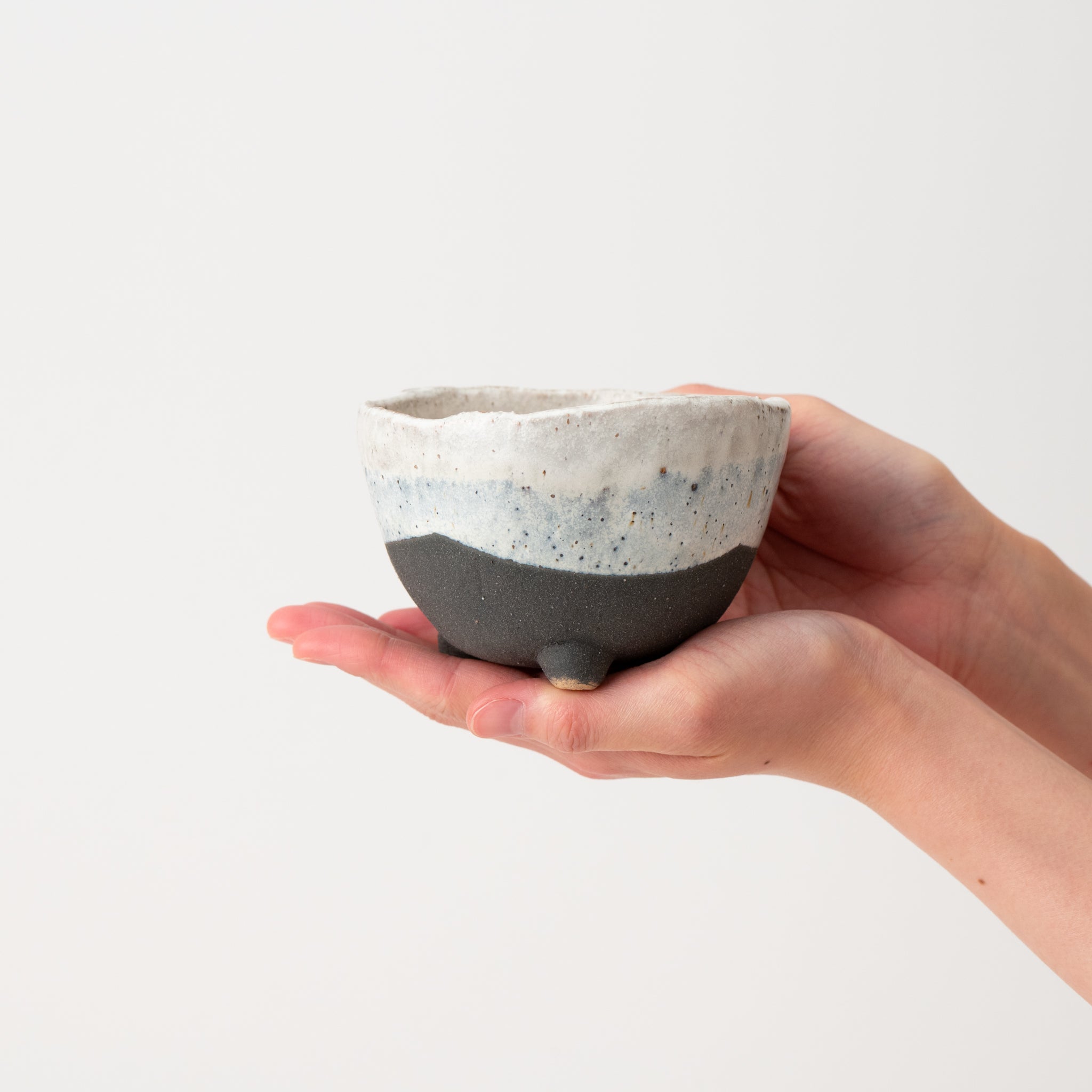 Naginowa Shigaraki Ware Black Wave Triple Legged Japanese Bonsai Pot 4.5 in.