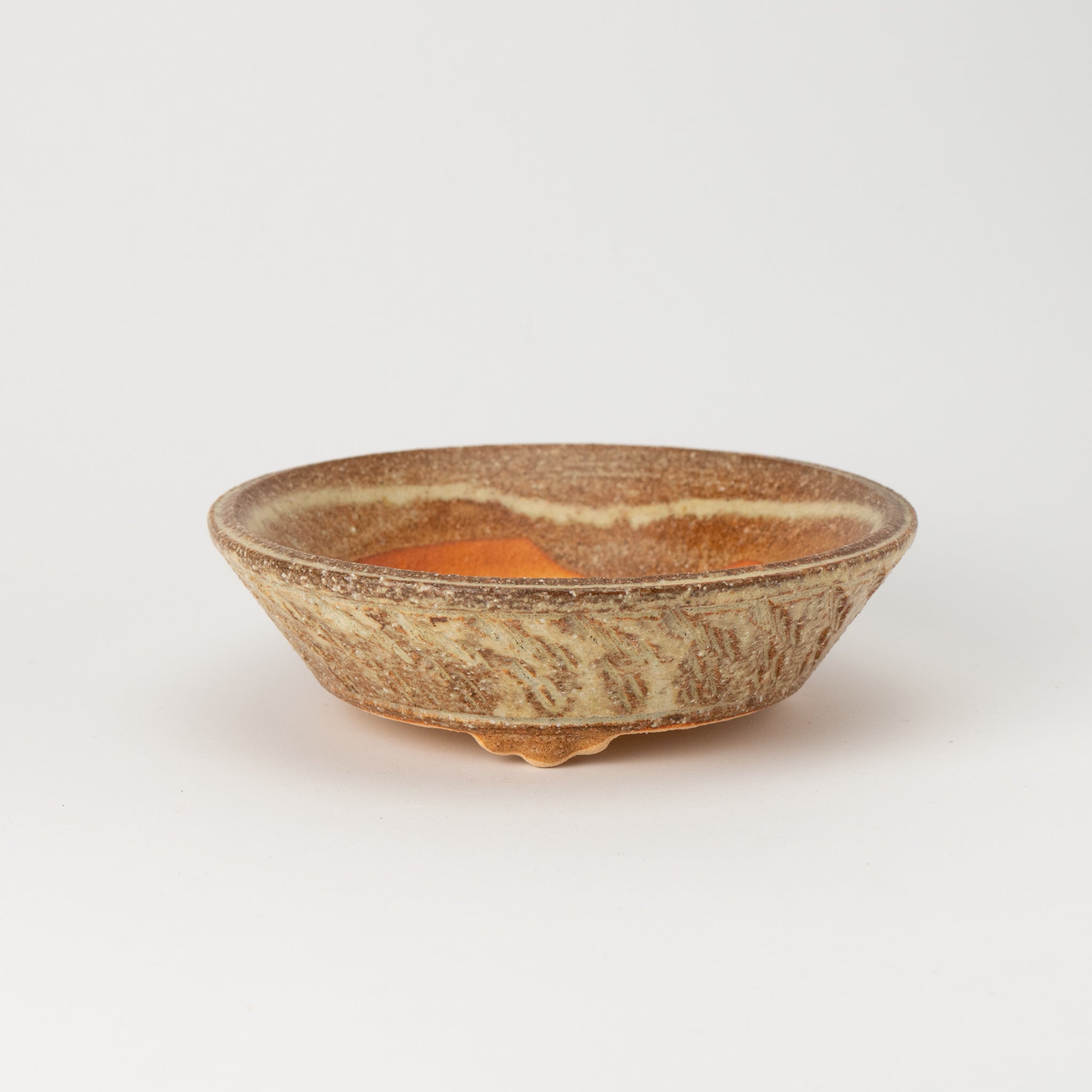 Naginowa Shigaraki Ware Curve Shaped Japanese Bonsai Pot Set of 3