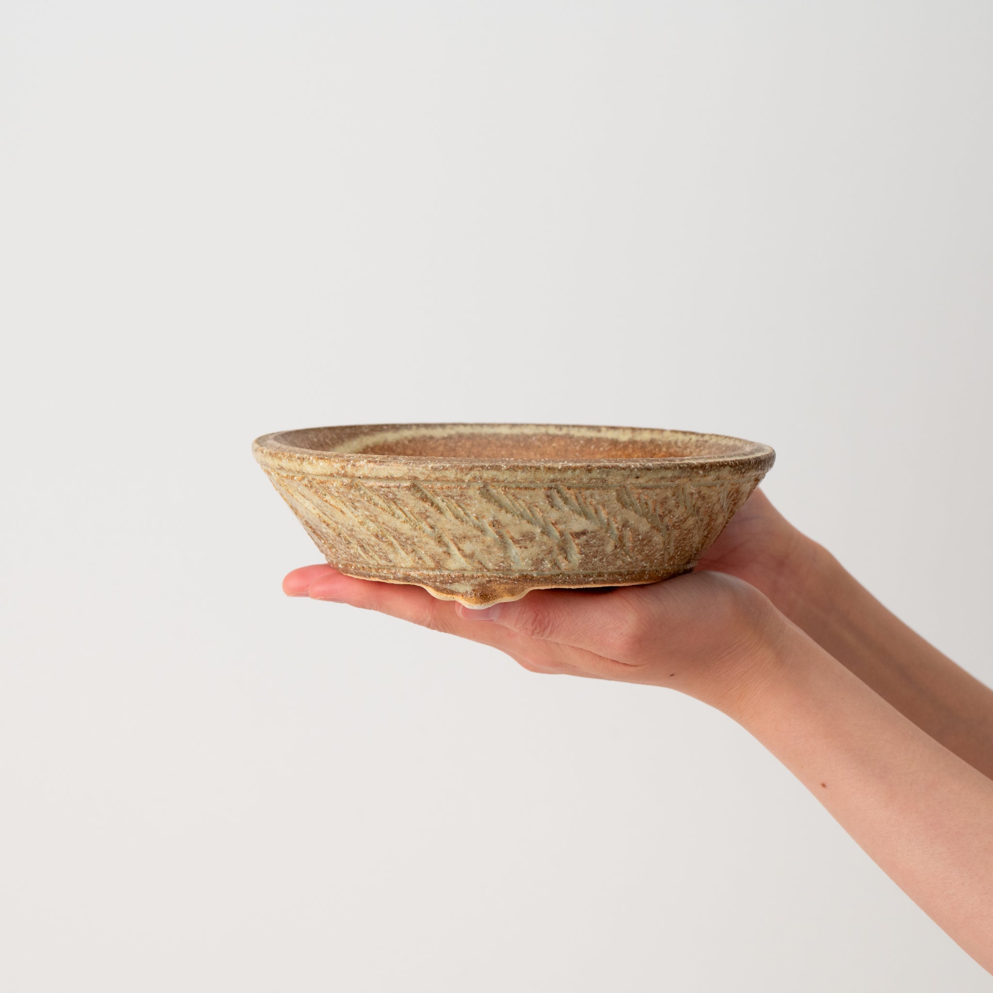 Naginowa Shigaraki Ware Curve Shaped Japanese Bonsai Pot Set of 3