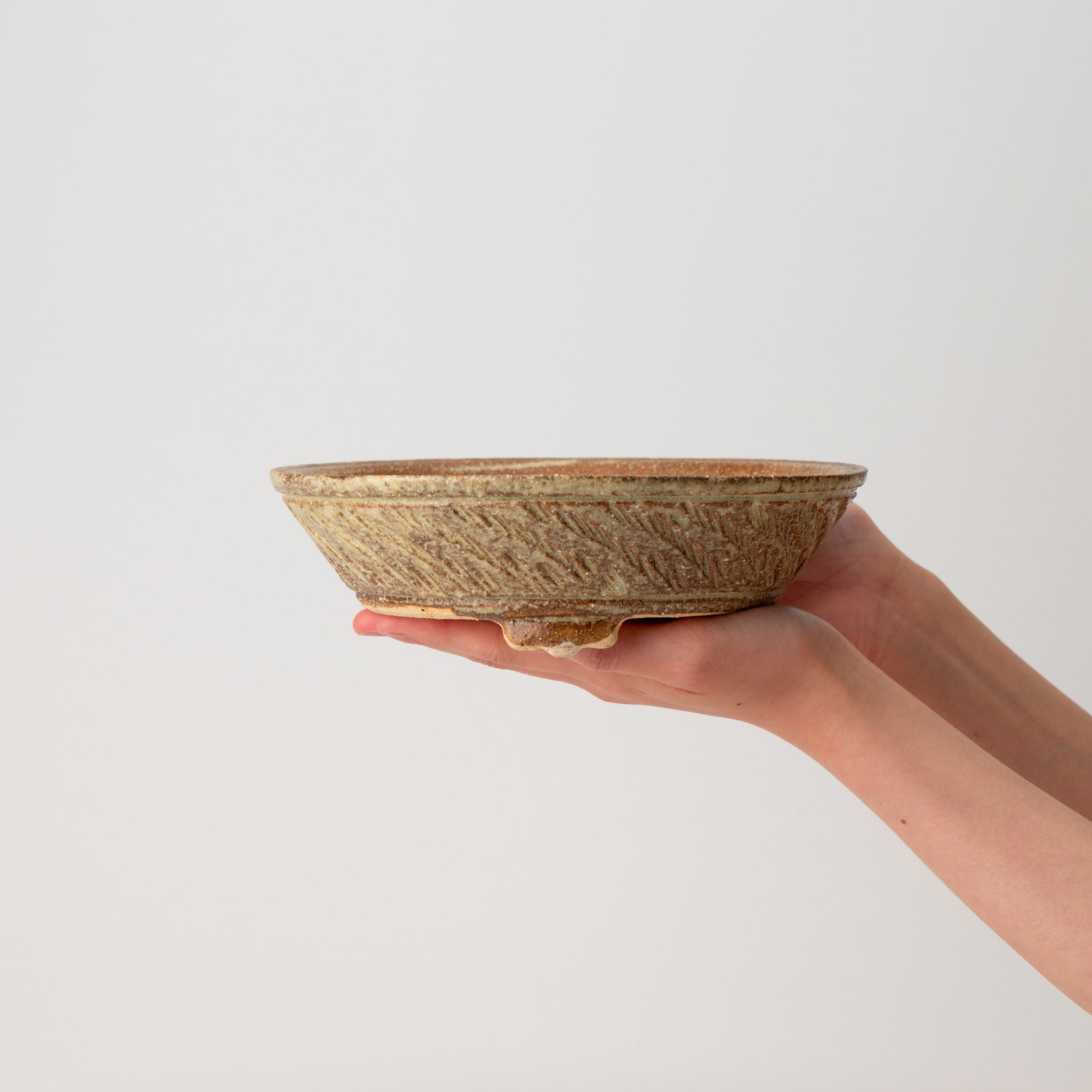 Naginowa Shigaraki Ware Curve Shaped Japanese Bonsai Pot Set of 3