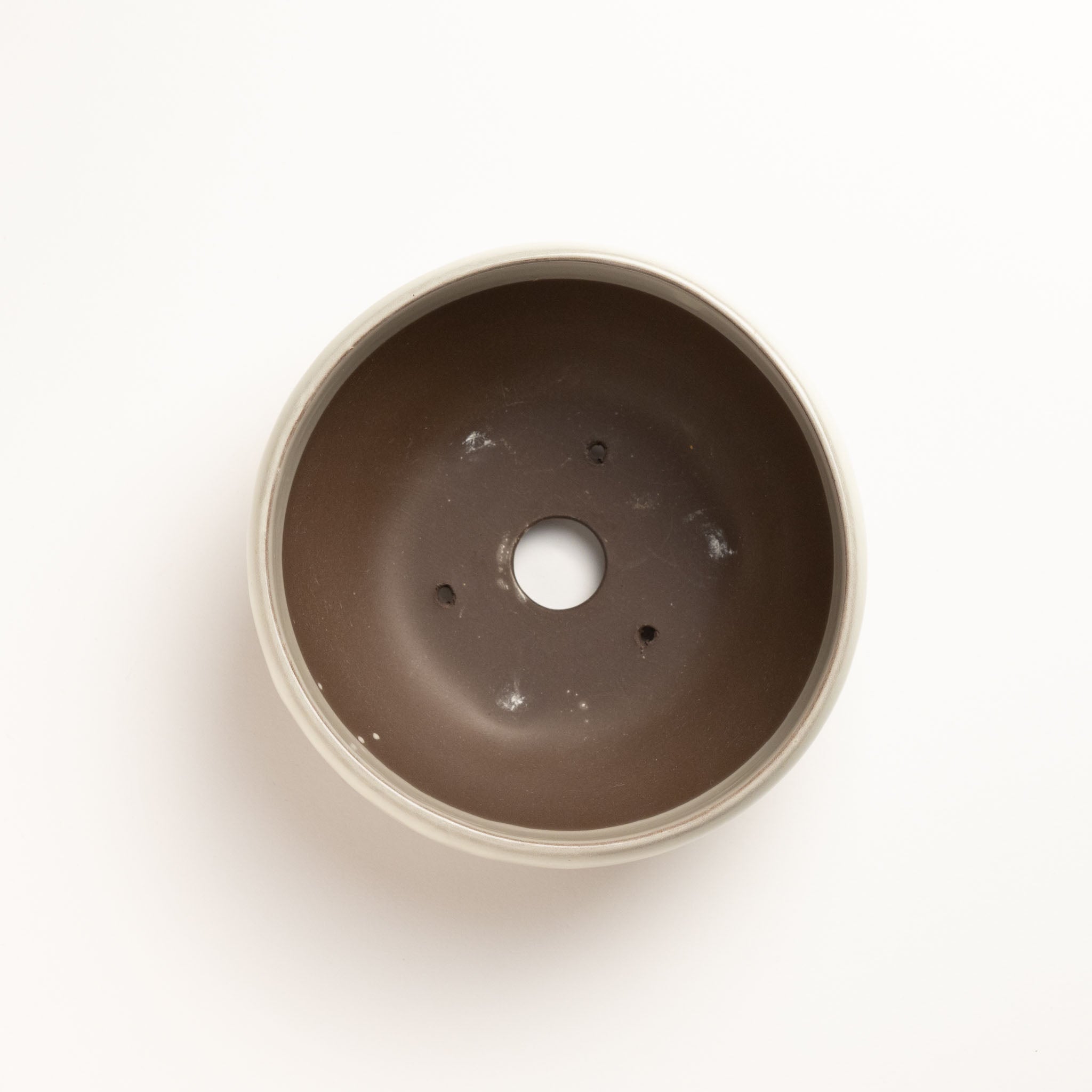 Naginowa Cream Round Shape BANKO Ware Japanese Bonsai Pot 6.3 in.