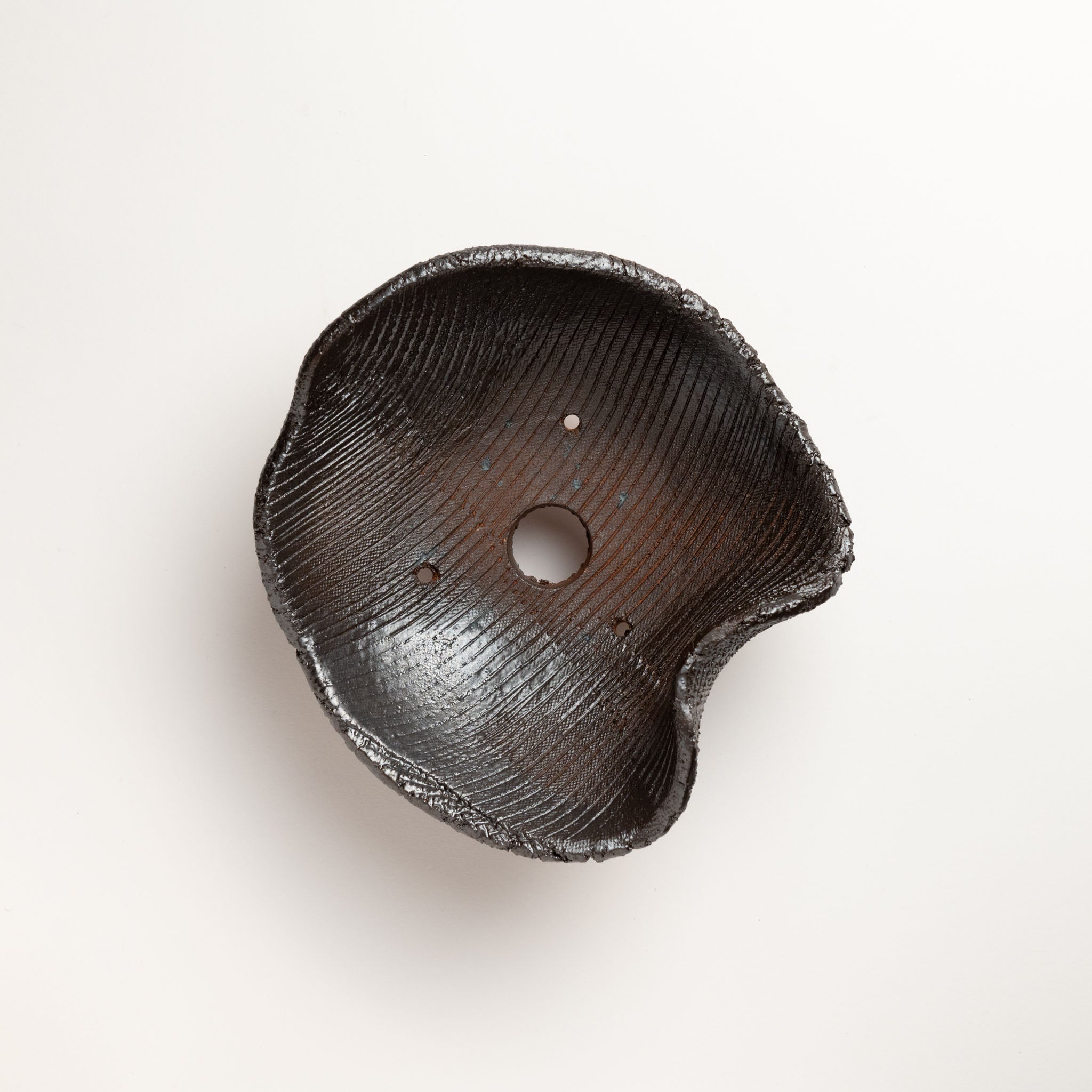 Naginowa Shigaraki Ware Flat 3 Black Glaze Japanese Bonsai Pot 7.3 in.