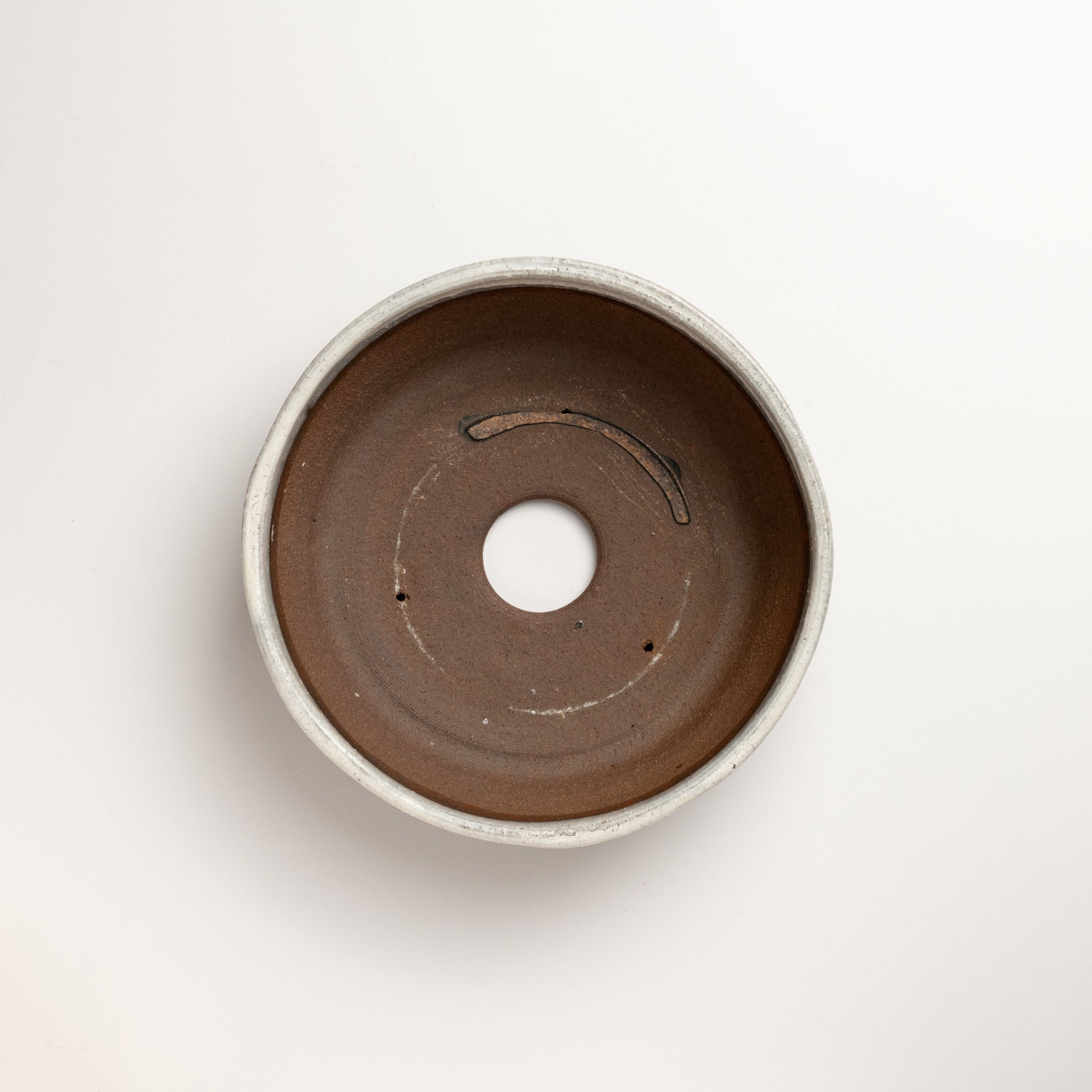 Naginowa Shigaraki Ware Thin Twisted White Glaze Japanese Bonsai Pot 8.3 in.