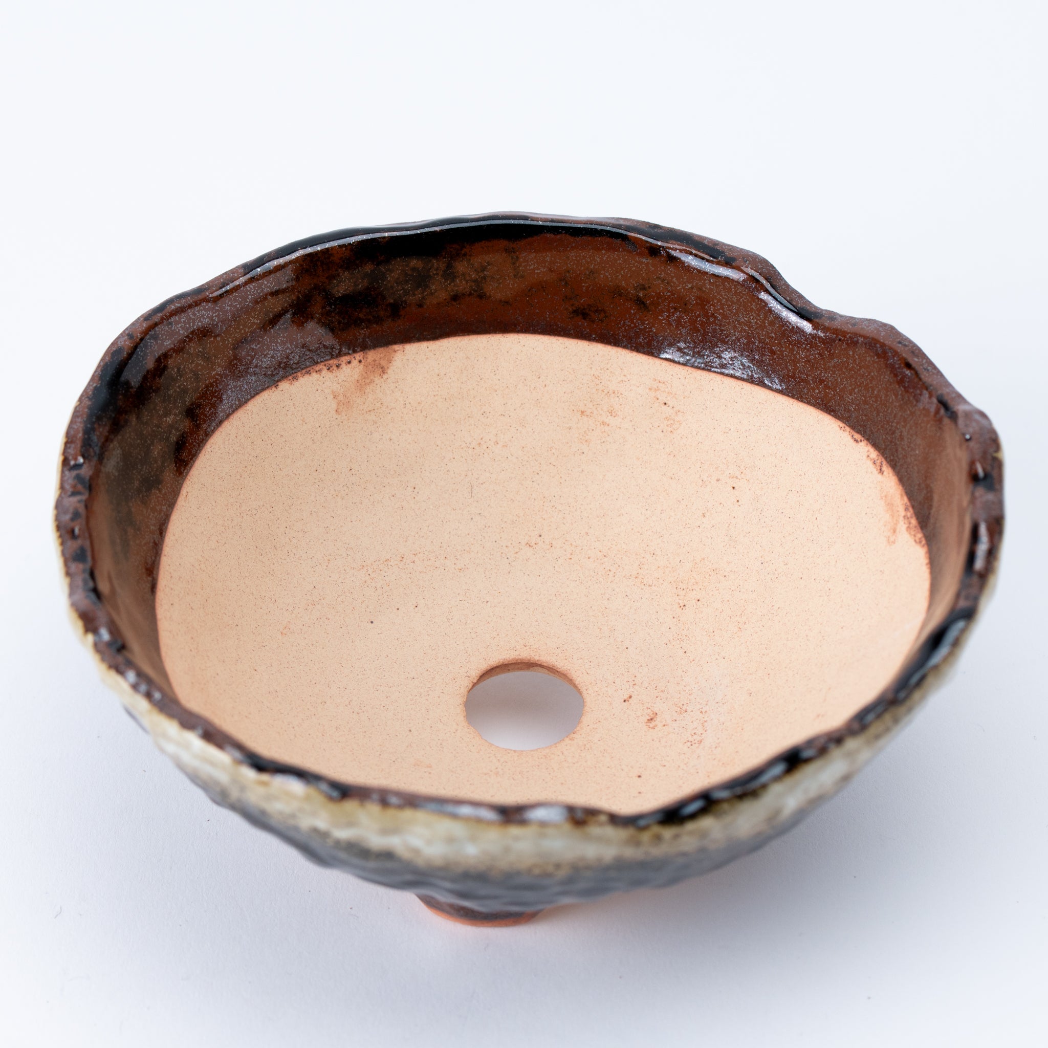 Naginowa Black Two-layer 3 legs BANKO Ware Japanese Bonsai Pot 6.3in.