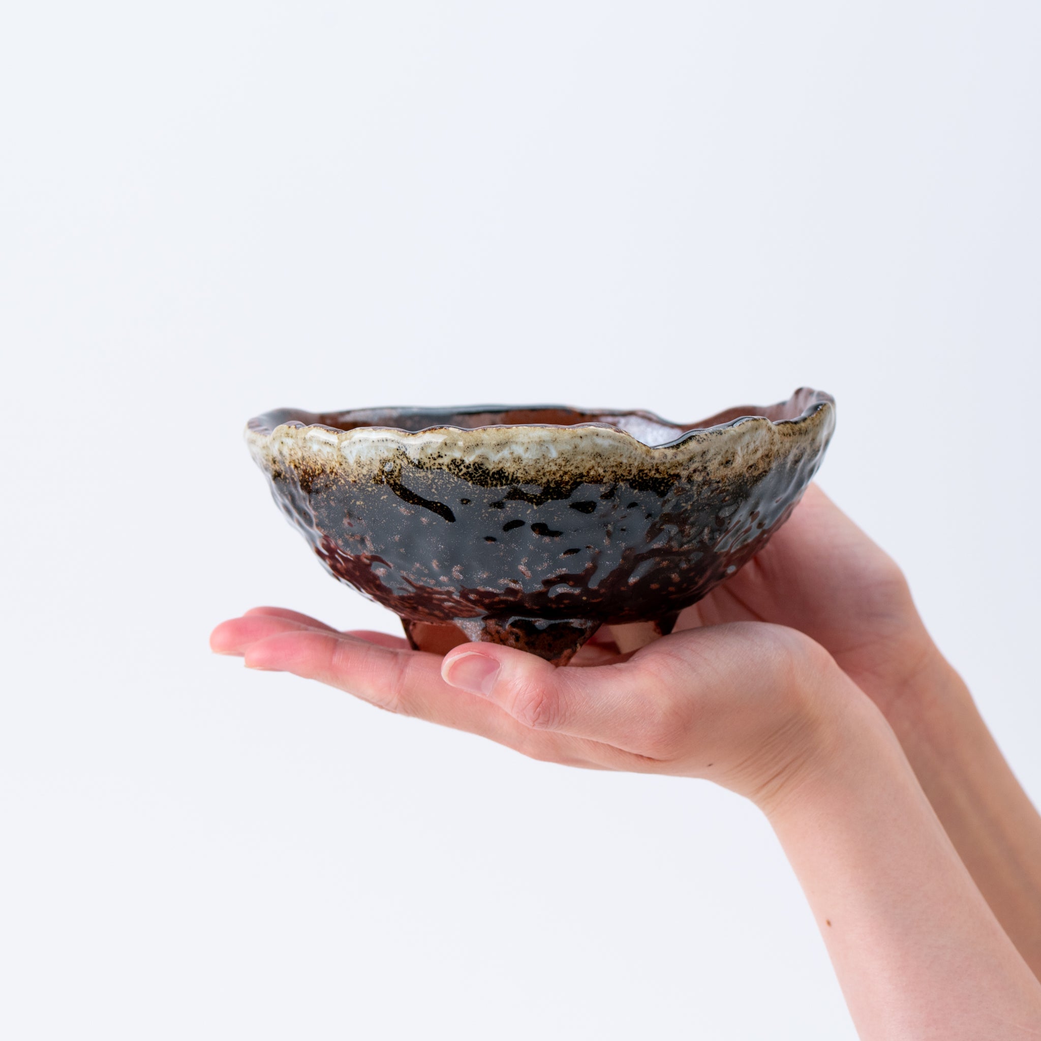 Naginowa Black Two-layer 3 legs BANKO Ware Japanese Bonsai Pot 6.3in.