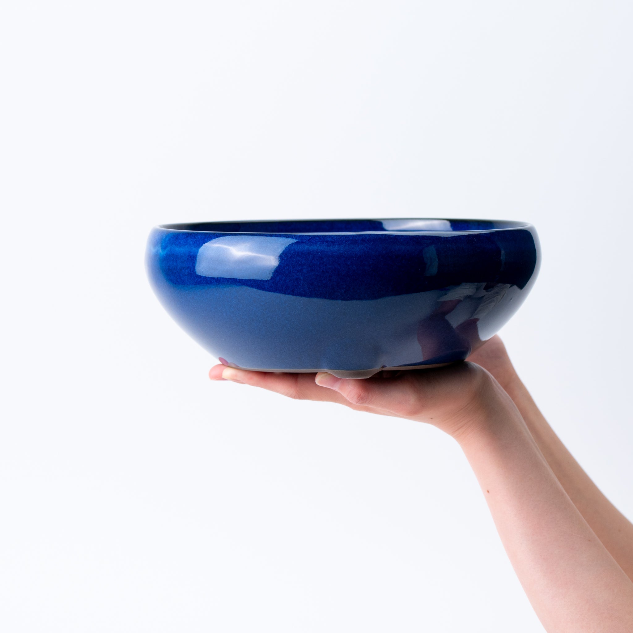 Naginowa Namako Navy Circle BANKO Ware Japanese Bonsai Pot Set of 2