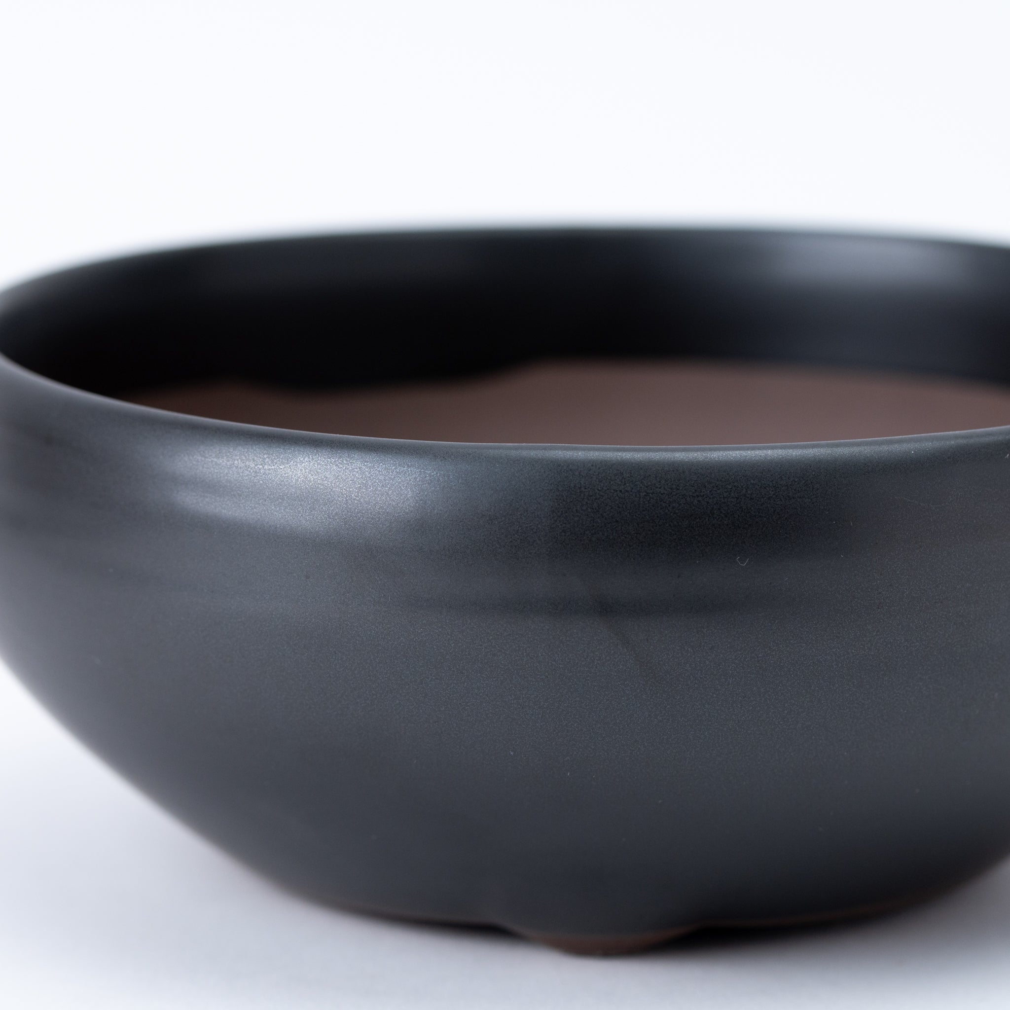Naginowa Black Matte Circle BANKO Ware Japanese Bonsai Pot Set of 2