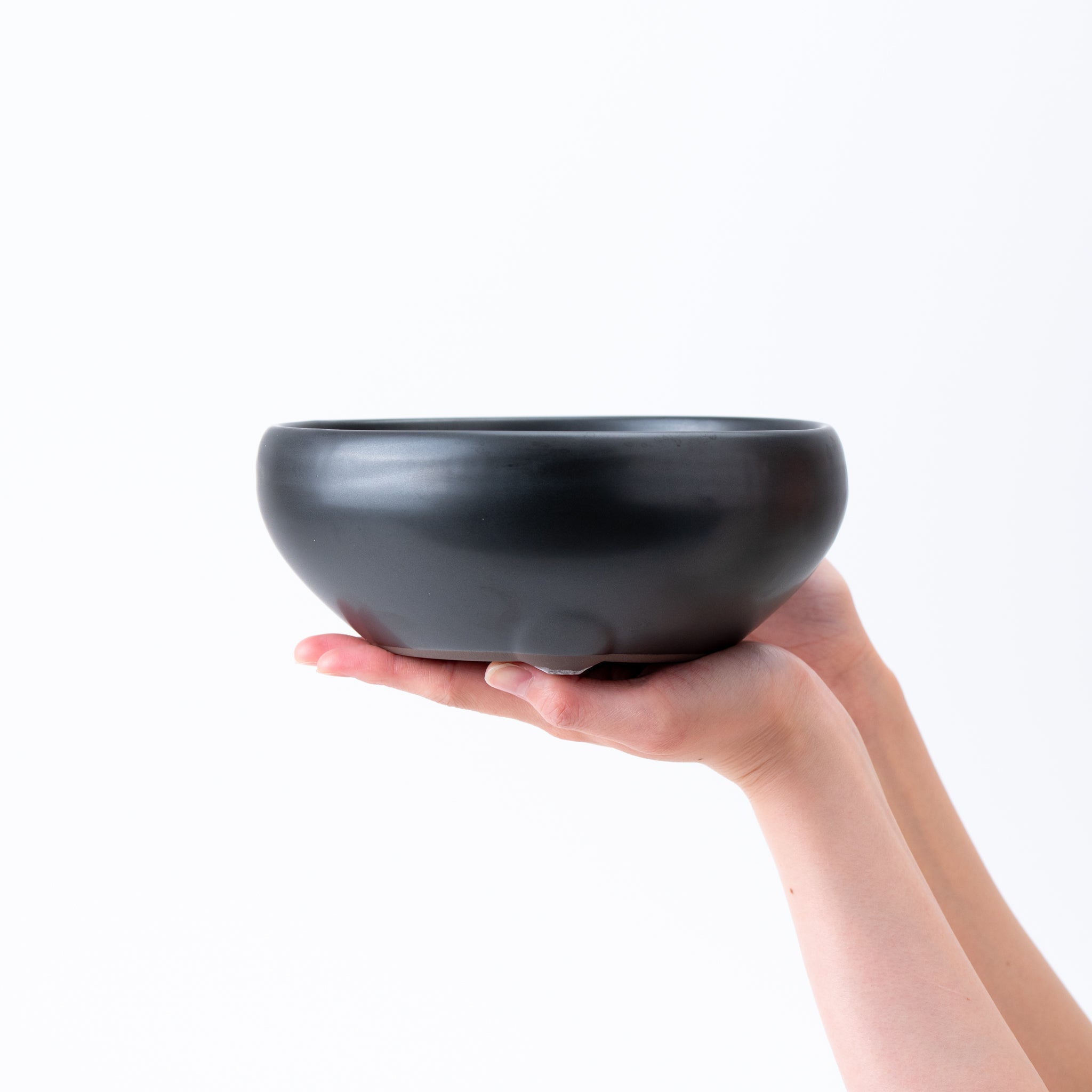 Naginowa Black Matte Circle BANKO Ware Japanese Bonsai Pot Set of 2