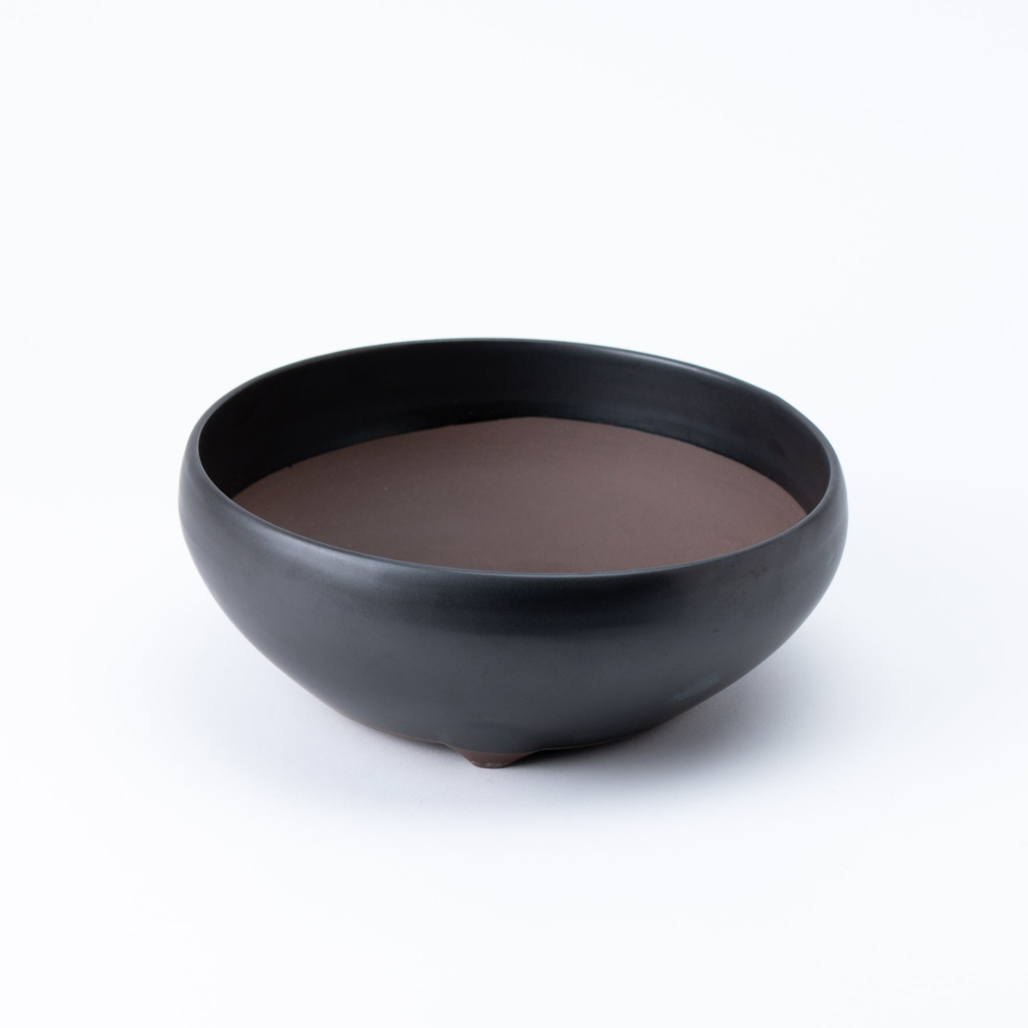 Naginowa Black Matte Circle BANKO Ware Japanese Bonsai Pot Set of 2