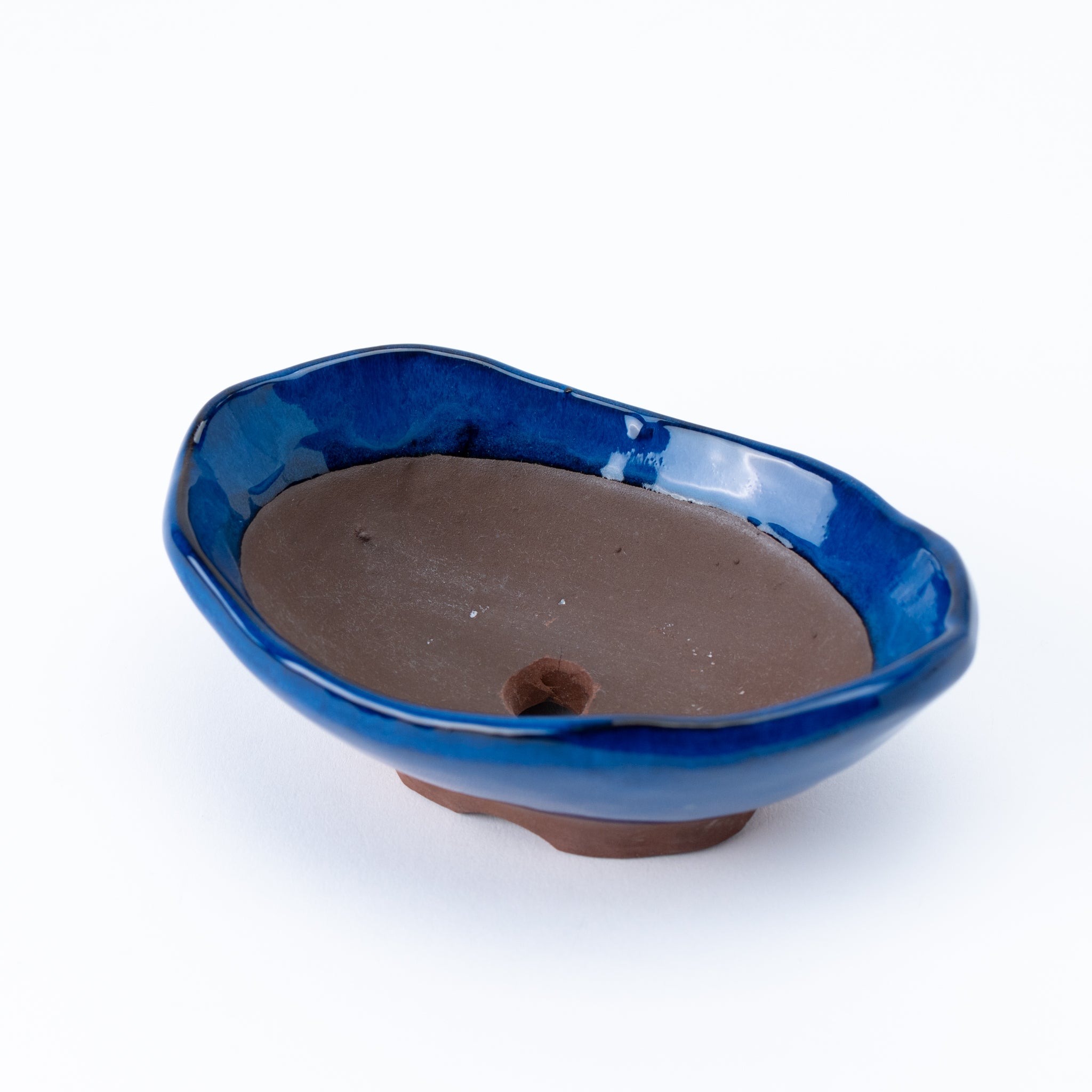 Naginowa Namako Navy Waveform BANKO Ware Japanese Bonsai Pot 5.5 in.