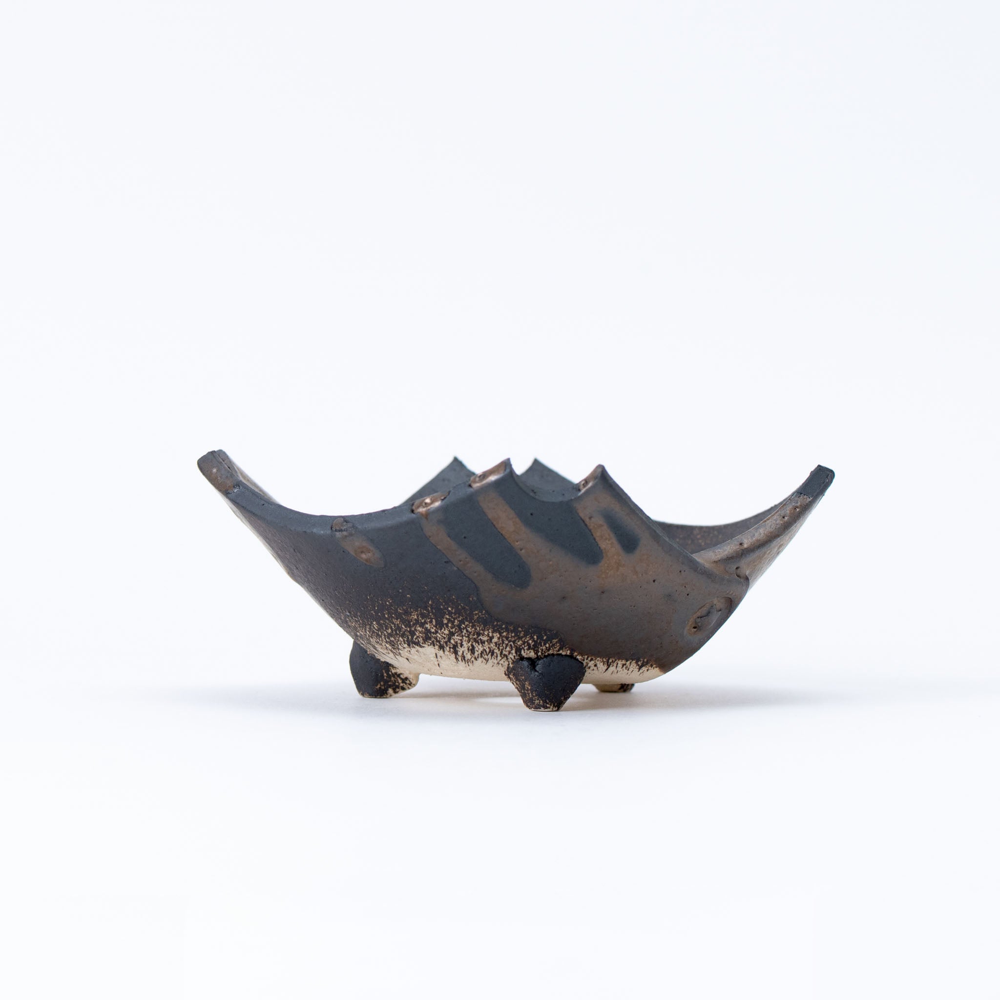 Naginowa Black Without Corners BANKO Ware Japanese Bonsai Pot 4.7 in.