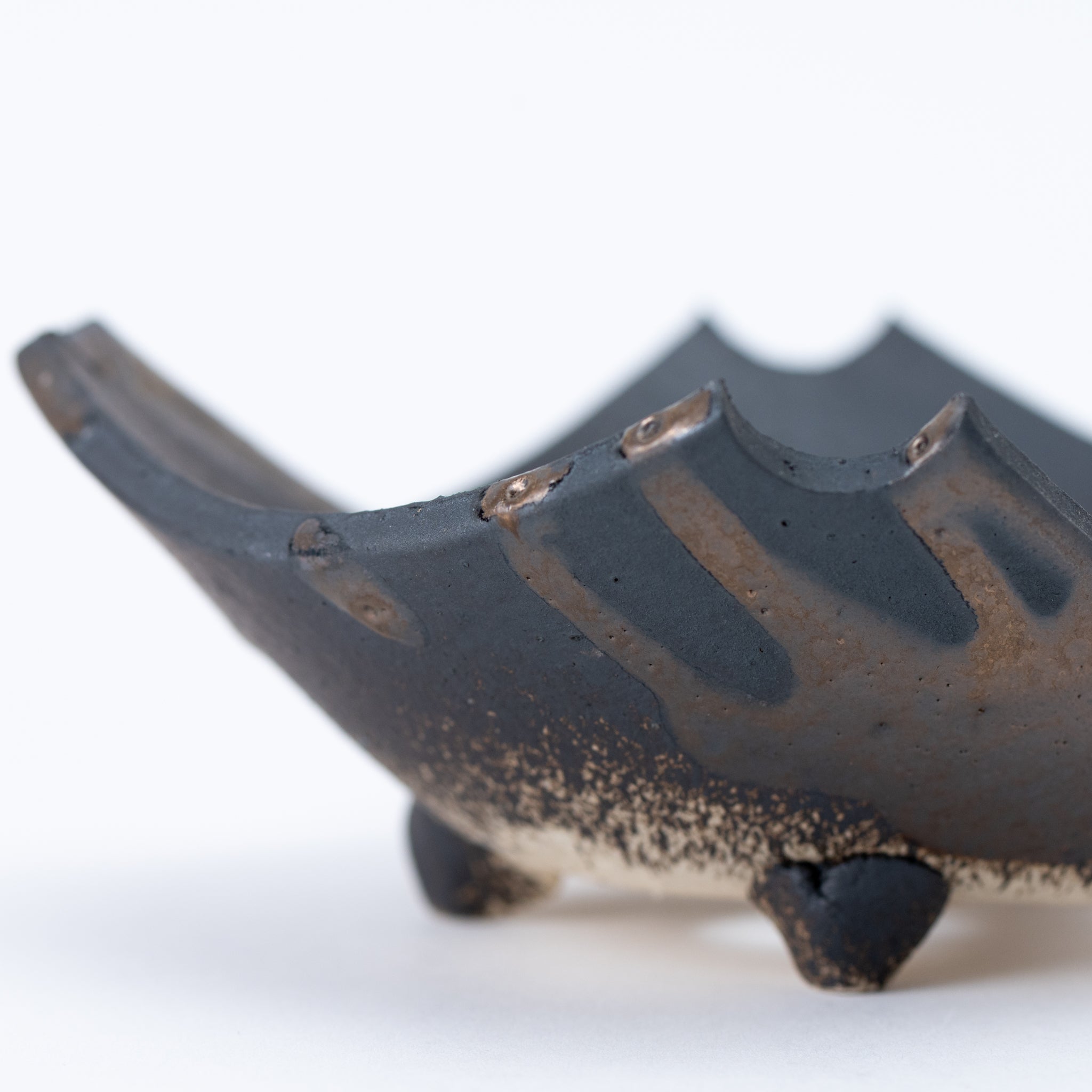 Naginowa Black Without Corners BANKO Ware Japanese Bonsai Pot 4.7 in.