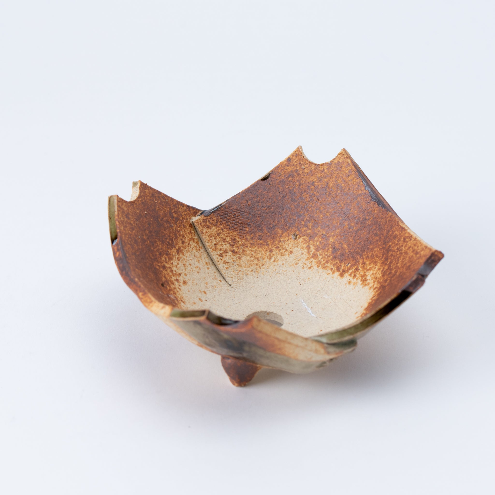 Naginowa Brown and Beige Without Corners BANKO Ware Japanese Bonsai Pot 4.7 in.