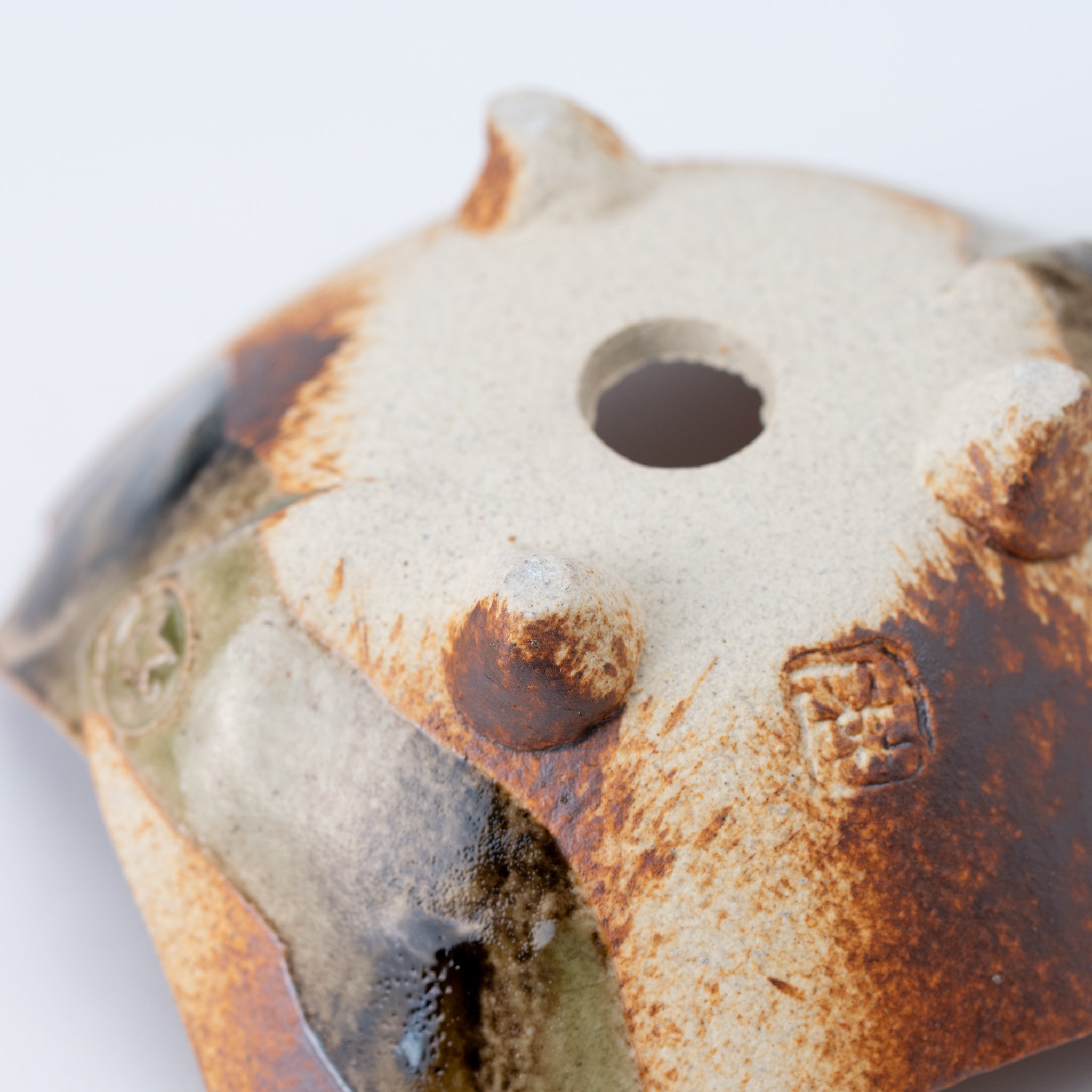 Naginowa Brown and Beige Without Corners BANKO Ware Japanese Bonsai Pot 4.7 in.