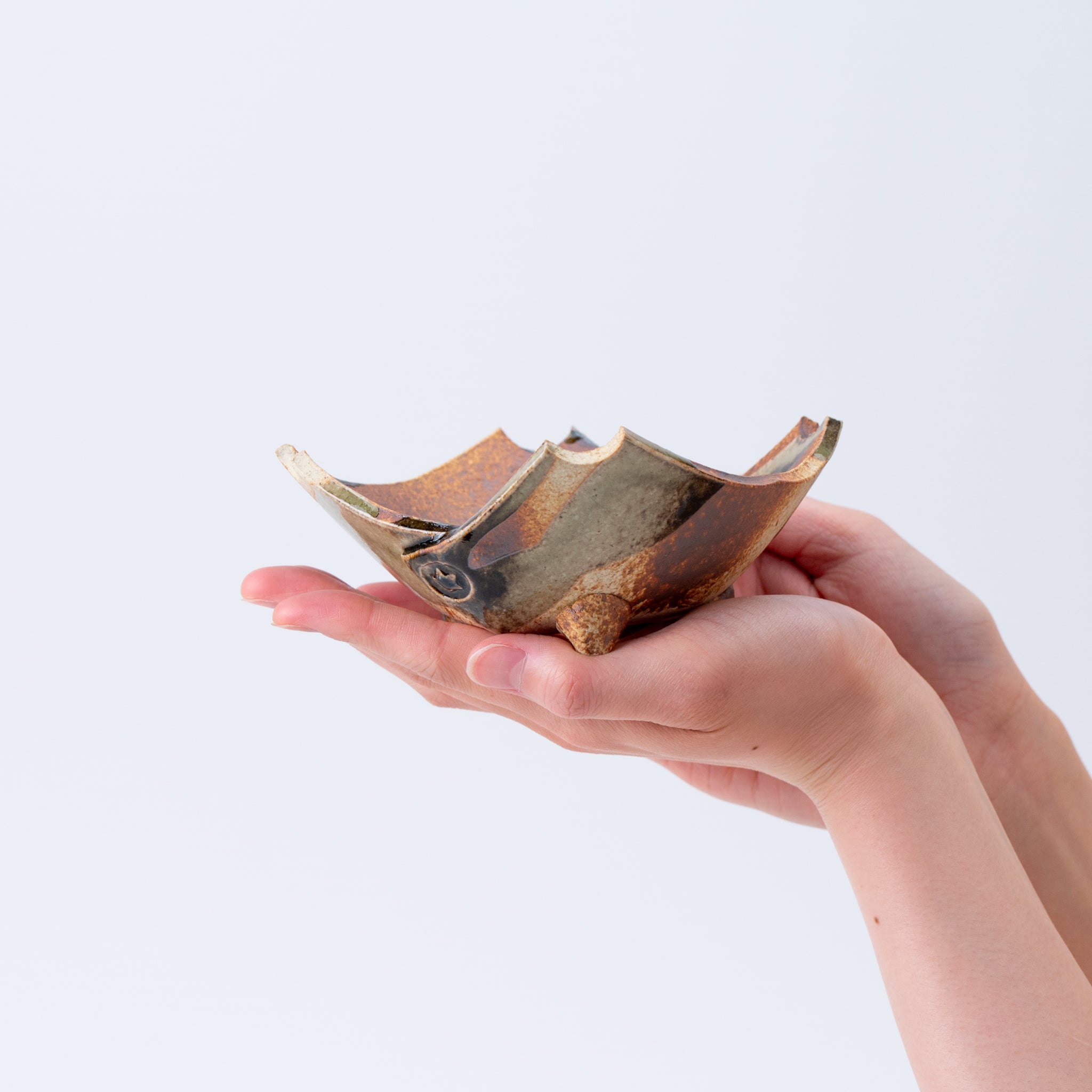 Naginowa Brown and Beige Without Corners BANKO Ware Japanese Bonsai Pot 4.7 in.