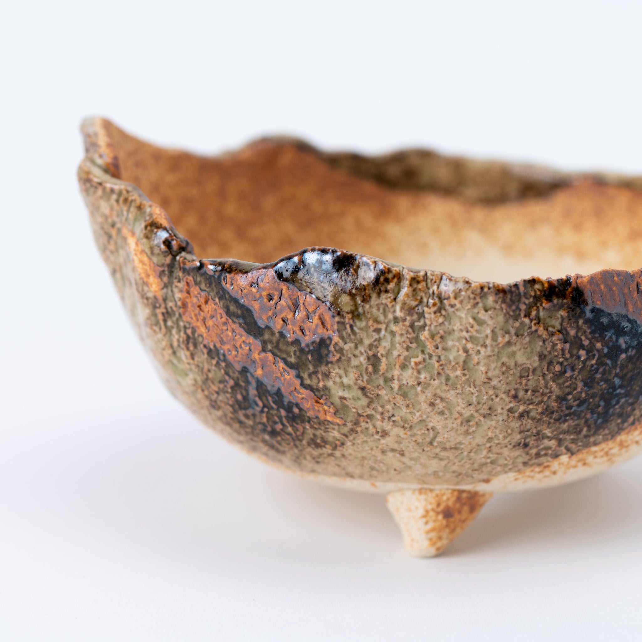 NAGINOWA Brown Two Horns BANKO Ware Japanese Bonsai Pot 4.78 in.
