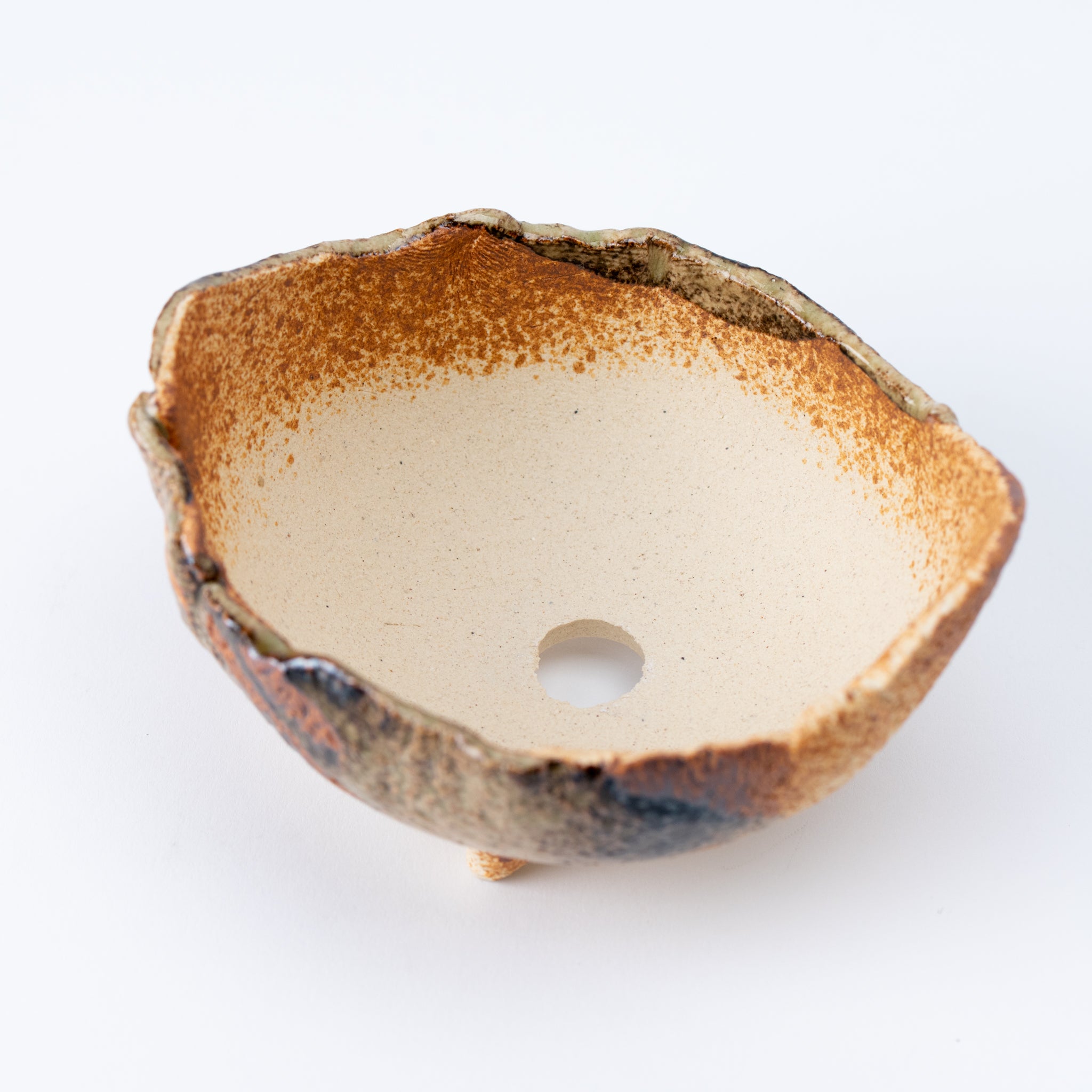 NAGINOWA Brown Two Horns BANKO Ware Japanese Bonsai Pot 4.78 in.