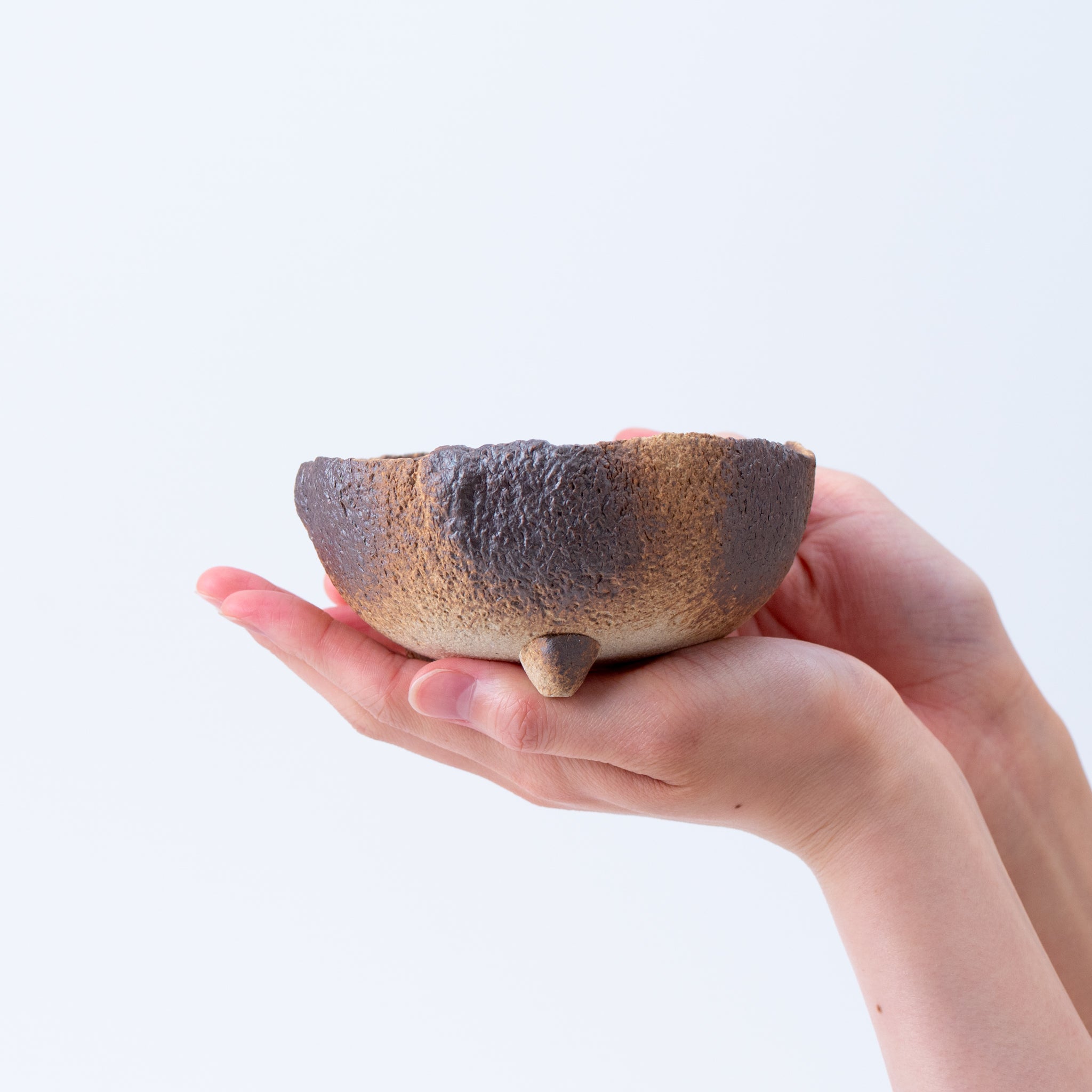 NAGINOWA Brown Striped Pattern BANKO Ware Japanese Bonsai Pot 4.3 in.