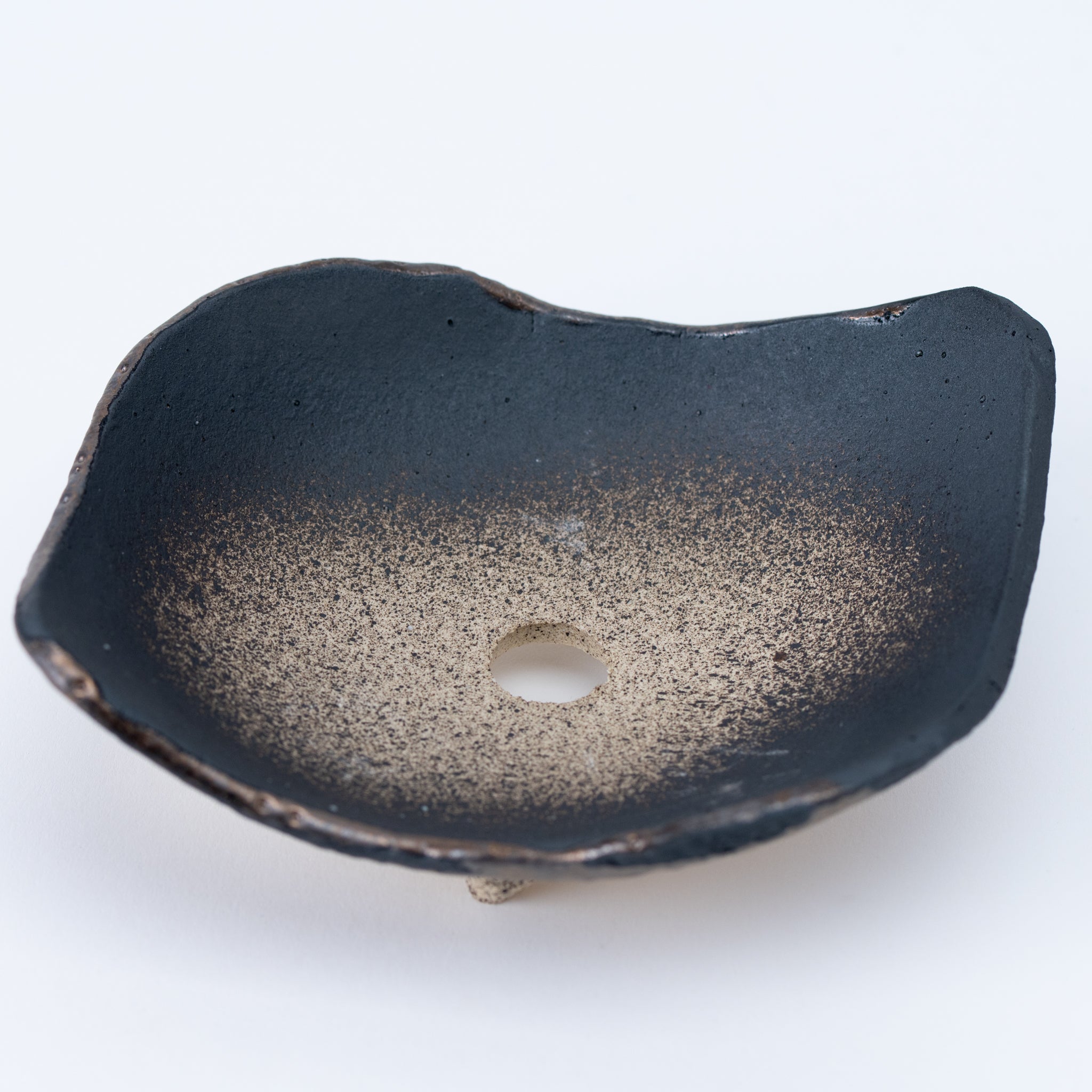 NAGINOWA Black Gold Leaves Shape BANKO Ware Japanese Bonsai Pot 5.3 in.