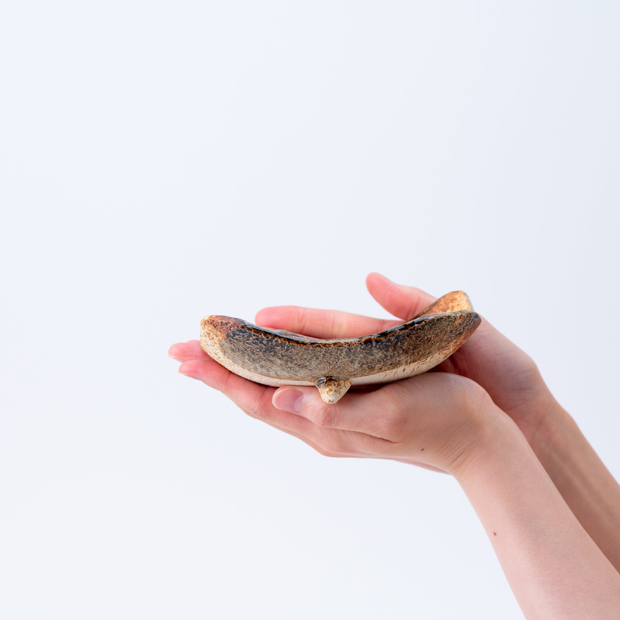 NAGINOWA Brown Leaves Shape BANKO Ware Japanese Bonsai Pot 5.3 in.