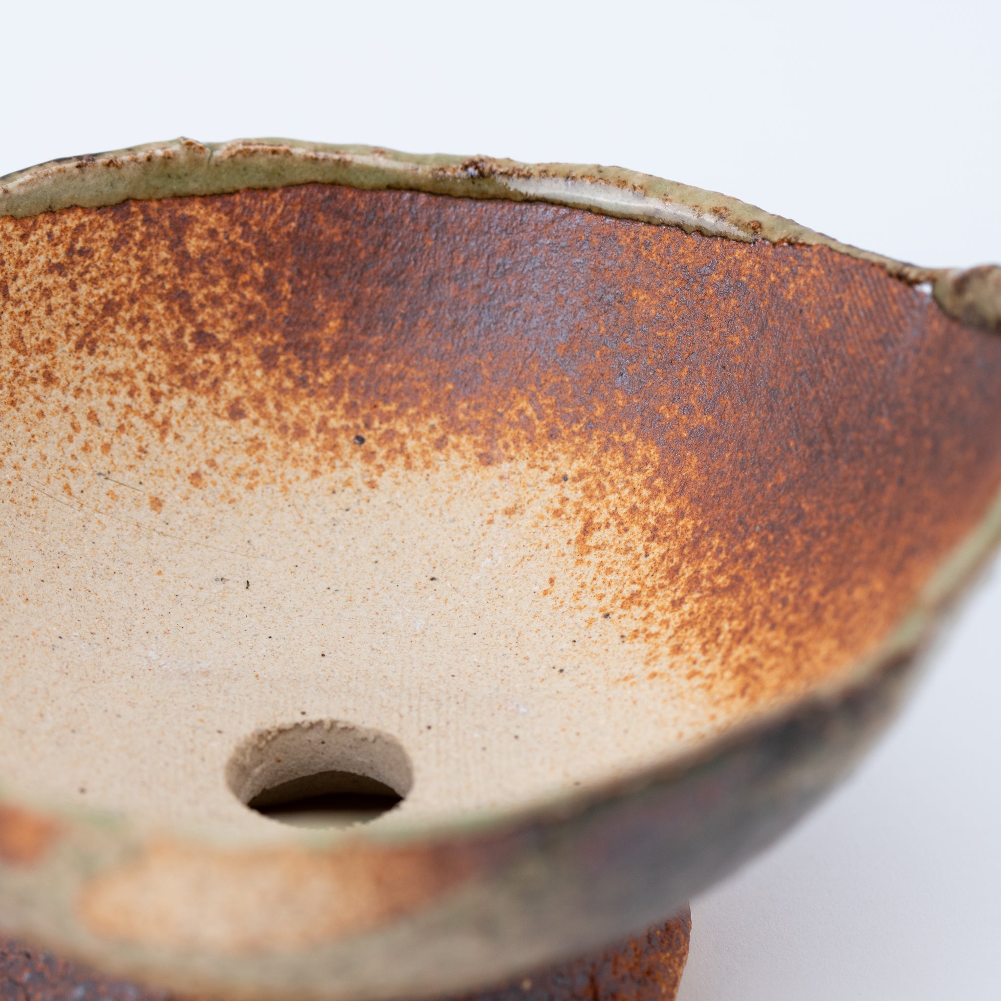 Naginowa Brown Curved with Stand BANKO Ware Japanese Bonsai Pot 5.9 in.