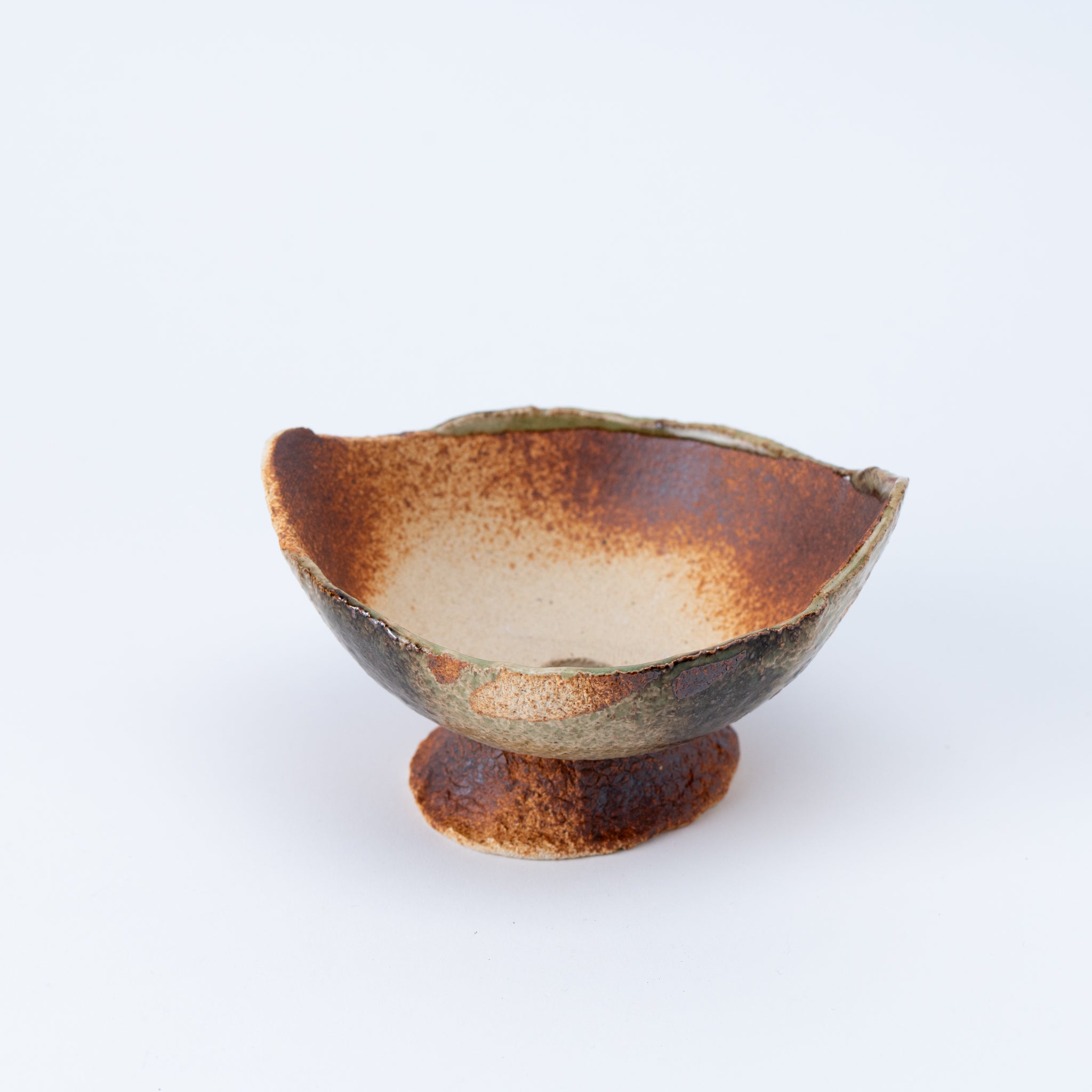 Naginowa Brown Curved with Stand BANKO Ware Japanese Bonsai Pot 5.9 in.