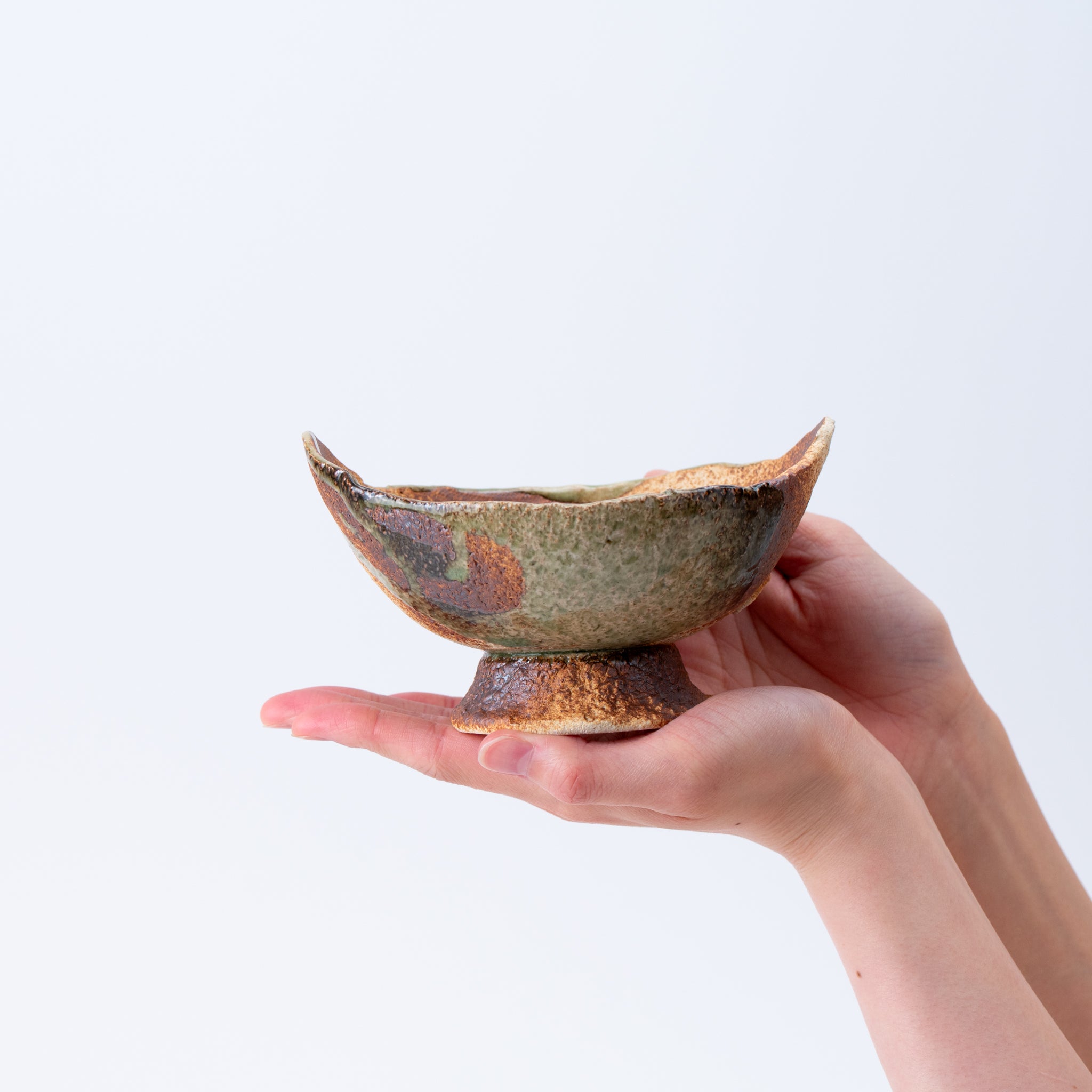 Naginowa Brown Curved with Stand BANKO Ware Japanese Bonsai Pot 5.9 in.