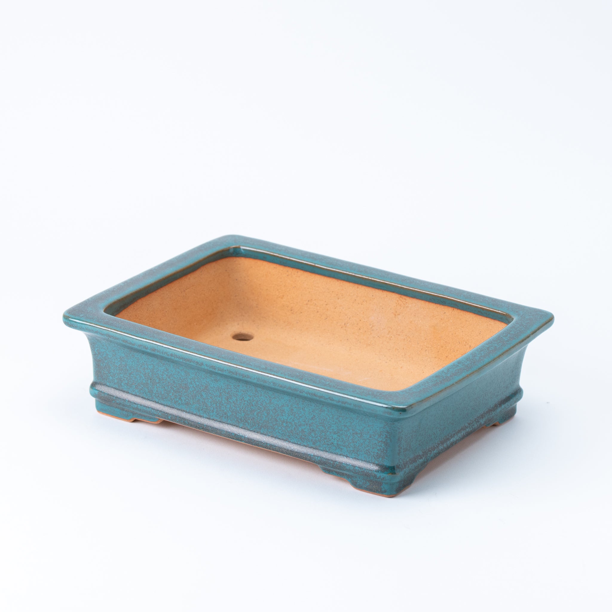Reihou Tokoname Ware Rectangular Shape with Rim and Lower Band Japanese Bonsai Pot