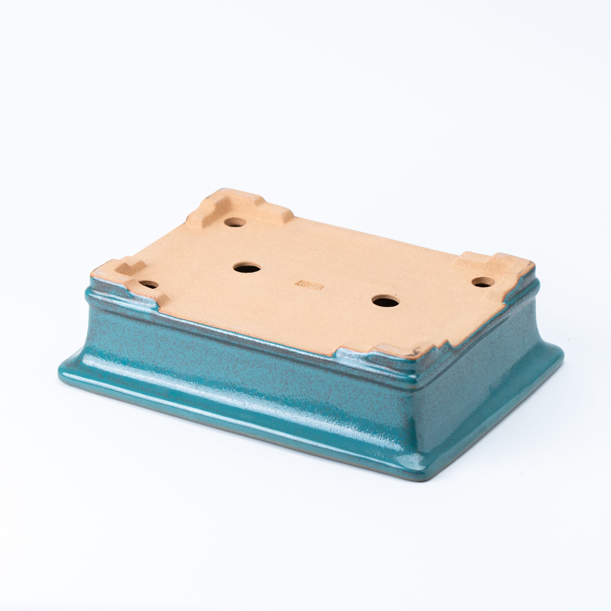 Reihou Tokoname Ware Rectangular Shape with Rim and Lower Band Japanese Bonsai Pot