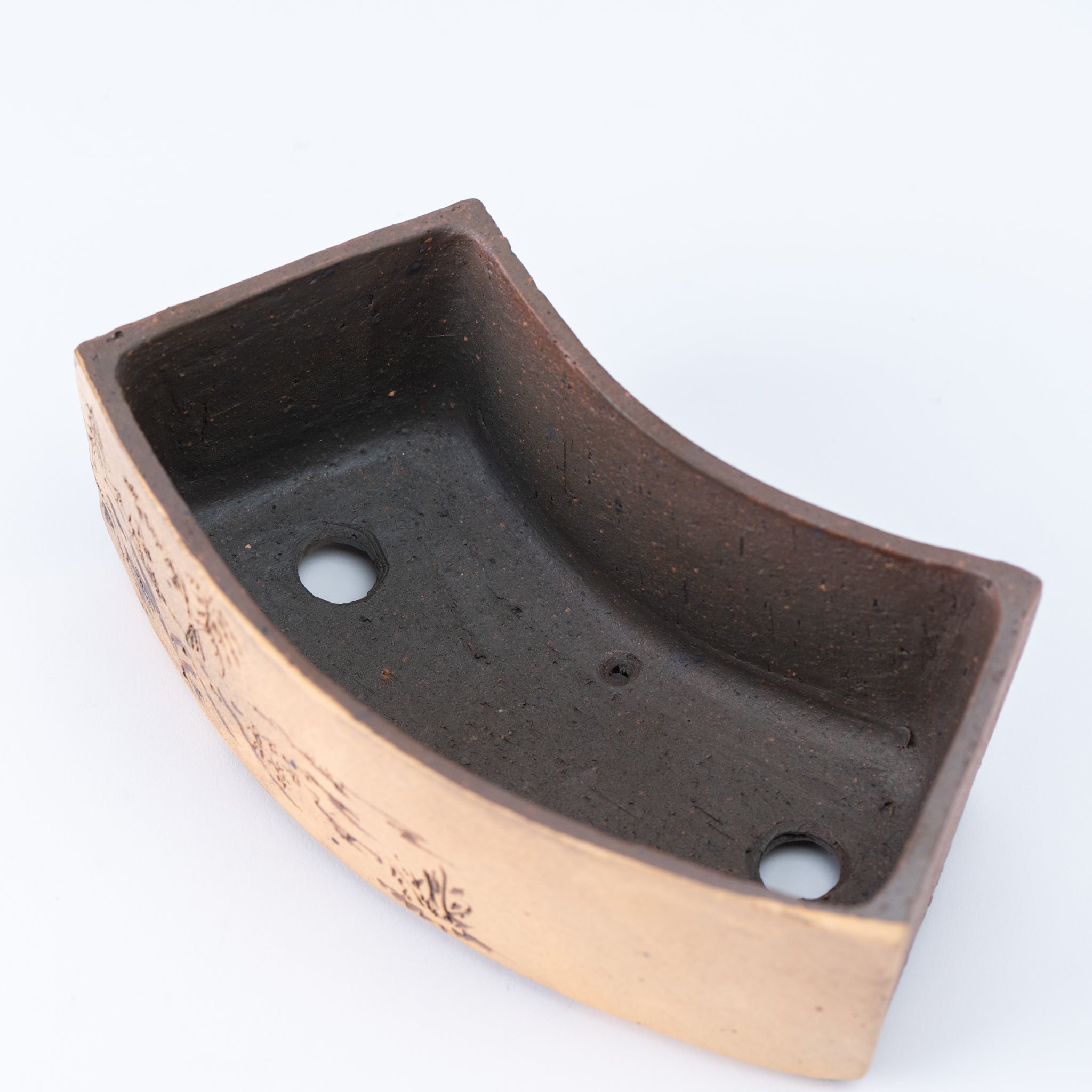 Mitsue Tokoname Ware Flat Fan Japanese Bonsai Pot